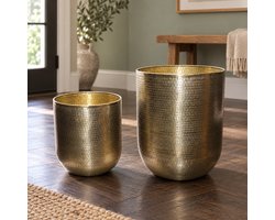 Hoppa! - Plantenpottenset - Hoge met hamerslag, 2-delig - Goud - 36 x 36 x 46 cm (B x D x H)