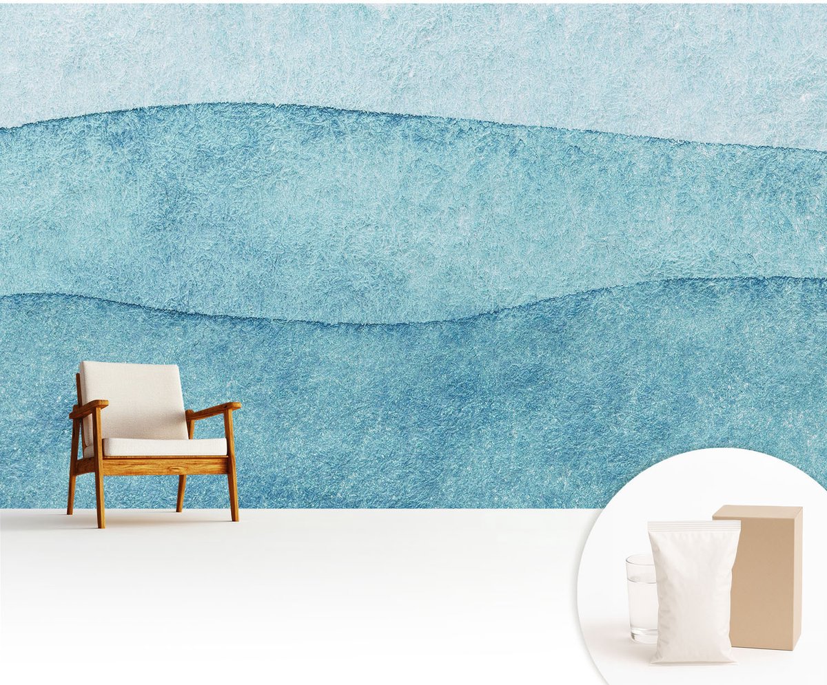 Wallfluent Fotobehang - Blauw Vliesbehang - 416x254 cm - Blauwe Golven Muurschildering - Gang behang Texturen - Fotobehang Vlies - Slaapkamer behang