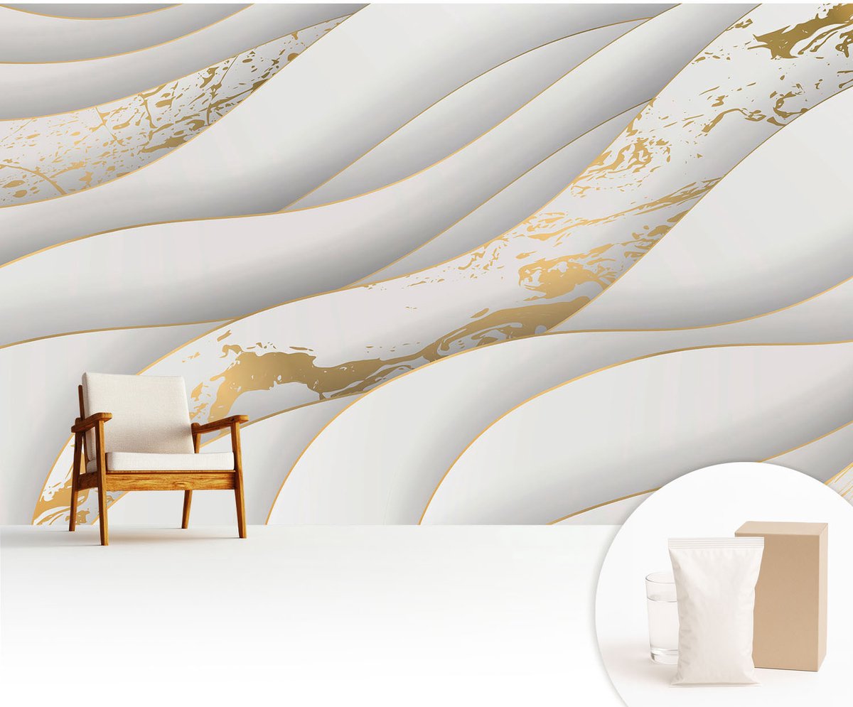 Wallfluent Fotobehang - Wit Vliesbehang - 416x254 cm - Dynamische Patronen Muurschildering - Slaapkamer behang Abstractie - Fotobehang Vlies - Gang behang