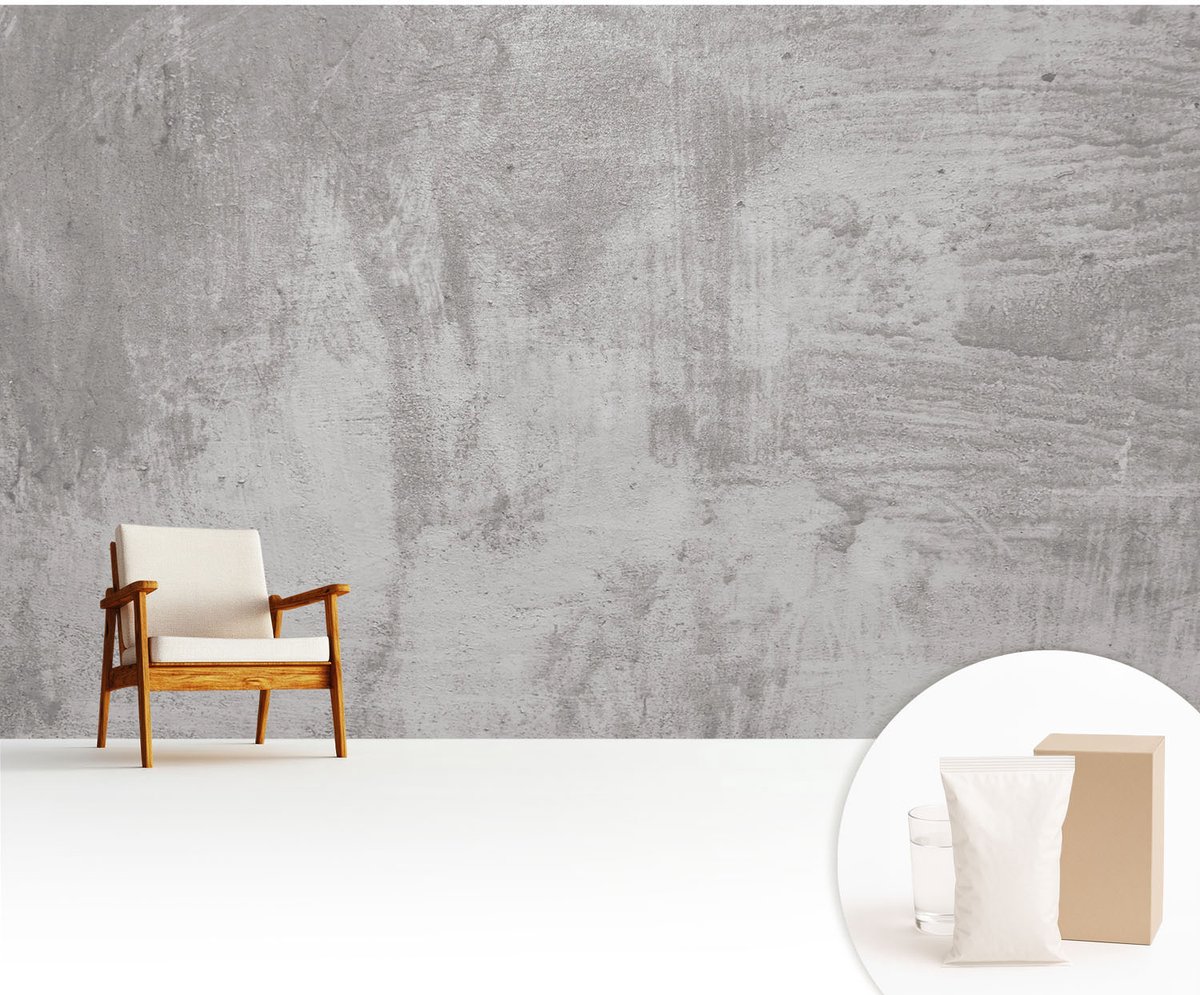 Wallfluent Fotobehang - Grijs Vliesbehang - 416x254 cm - Ruw Beton Fotobehang Vlies - Hal behang Texturen - Muurschildering - Woonkamer behang