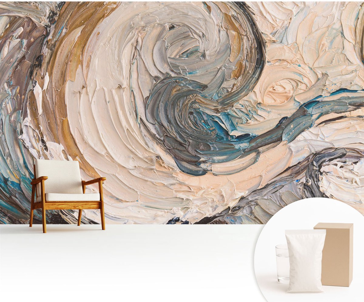 Wallfluent Fotobehang - Grijs Vliesbehang - 416x254 cm - Kleurrijke Wervelingen Fotobehang Vlies - Woonkamer behang Abstractie - Muurschildering - Woonkamer behang