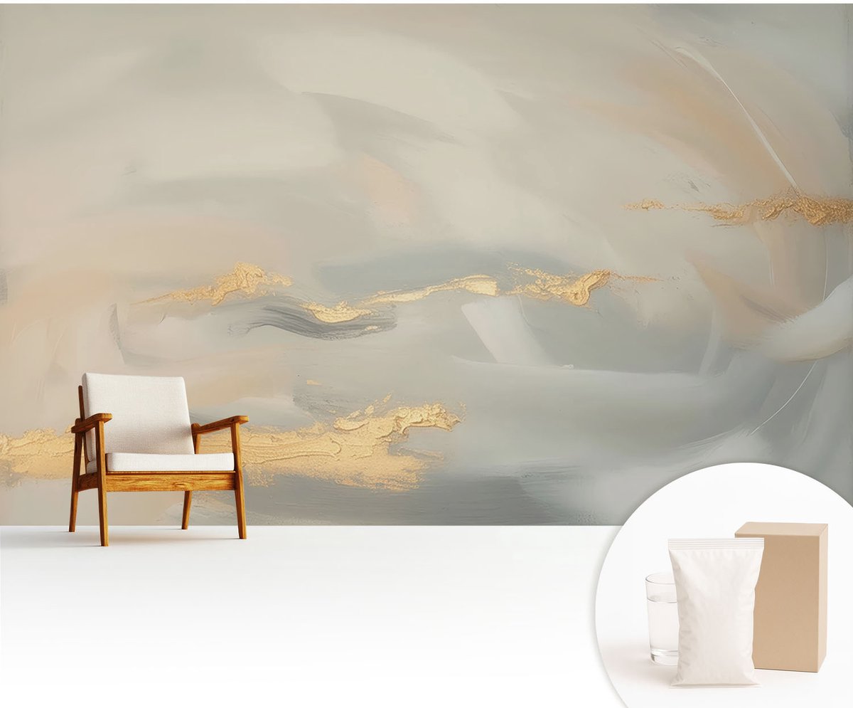 Wallfluent Fotobehang - Grijs Vliesbehang - 416x254 cm - Zachte Strepen Muurschildering - Gang behang Abstractie - Fotobehang Vlies - Slaapkamer behang