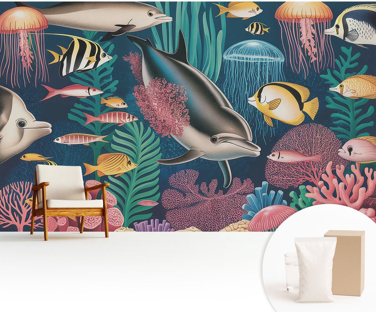 Wallfluent Fotobehang - Marine Vliesbehang - 416x254 cm - Onderwaterfauna Muurschildering - Gang behang Dieren - Fotobehang Vlies - Slaapkamer behang