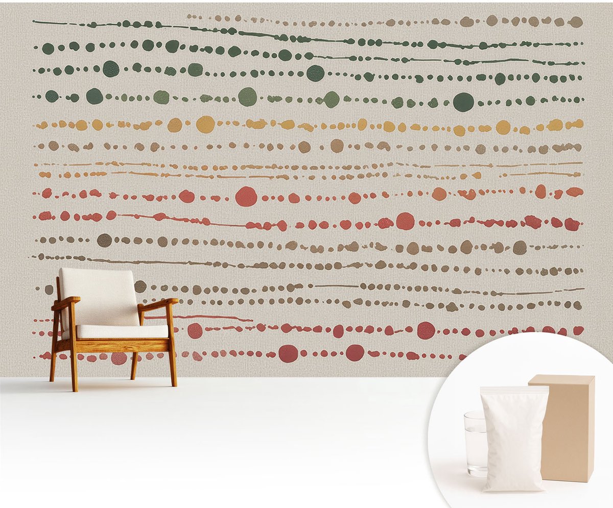 Wallfluent Fotobehang - Groente Vliesbehang - 416x254 cm - Kleurrijke Stippen Muurschildering - Slaapkamer behang Abstractie - Fotobehang Vlies - Slaapkamer behang