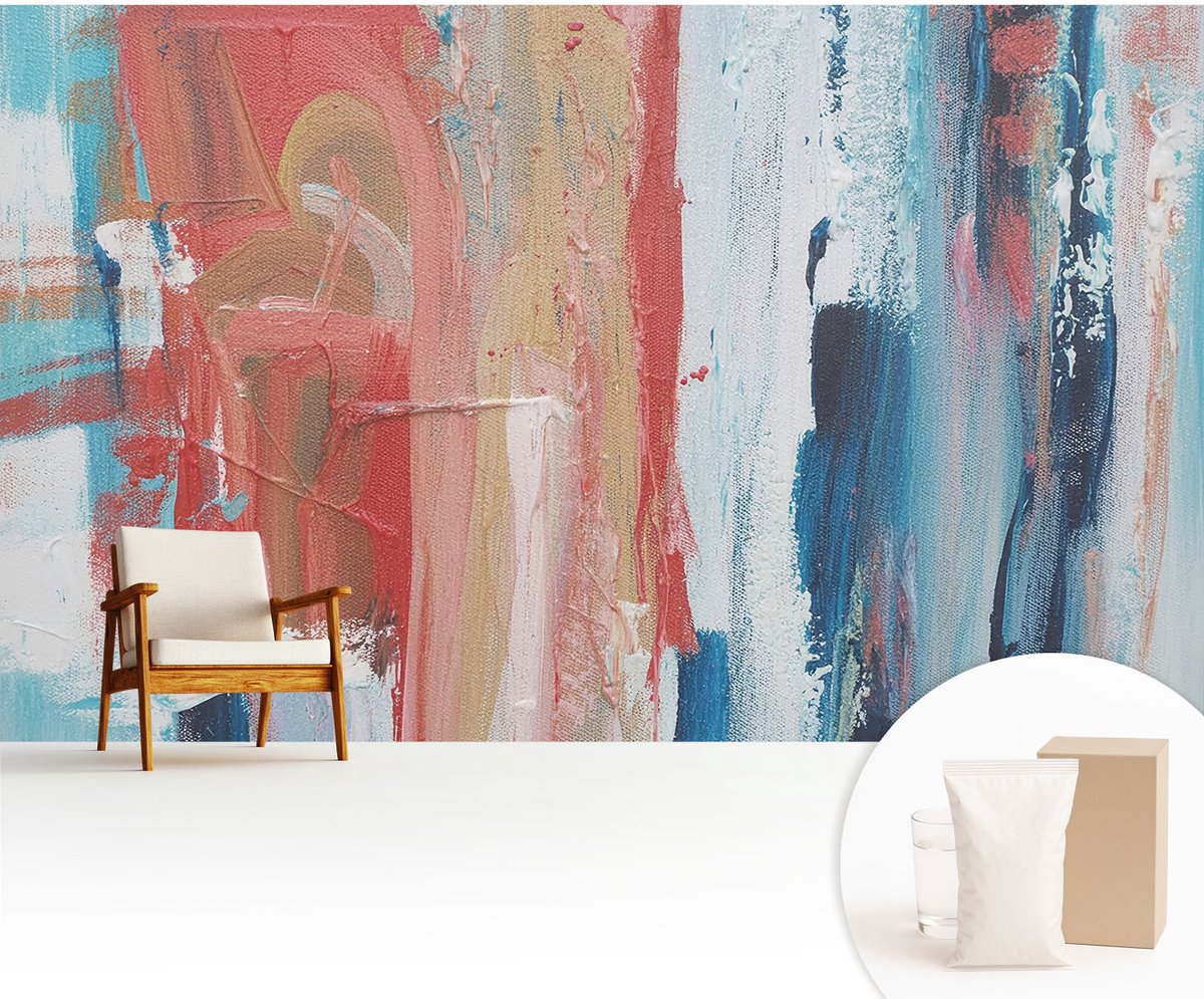 Wallfluent Fotobehang - Blauw Vliesbehang - 416x254 cm - Kleurrijke Abstracties Fotobehang Vlies - Woonkamer behang Abstractie - Muurschildering - Woonkamer behang