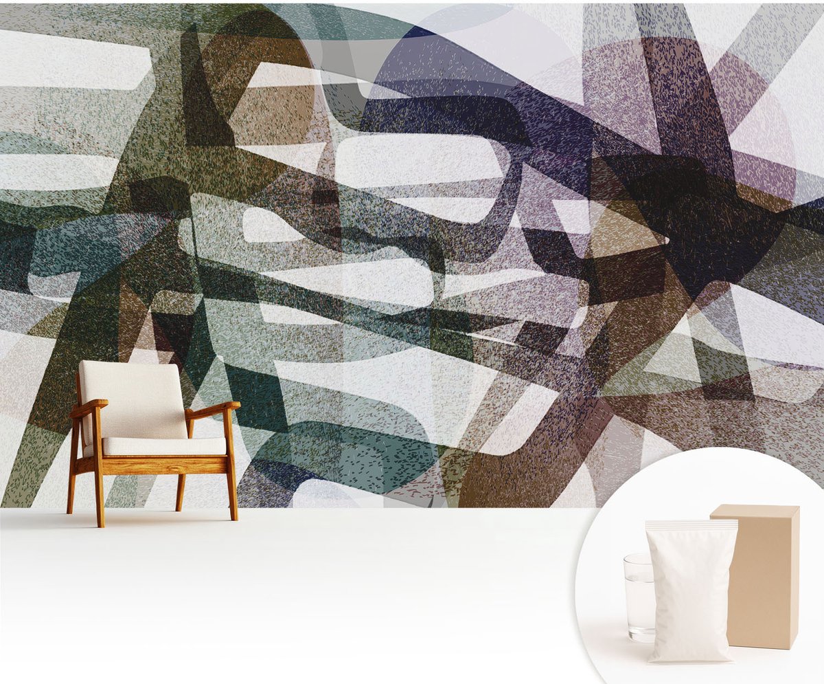 Wallfluent Fotobehang - Zwart Vliesbehang - 416x254 cm - Kleurrijke Strikken Fotobehang Vlies - Hal behang Abstractie - Muurschildering - Hal behang