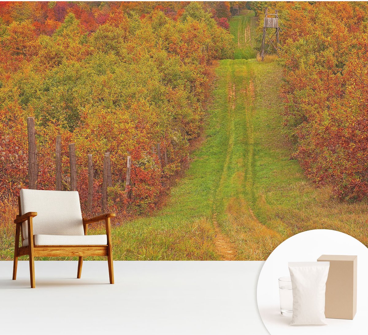 Wallfluent Fotobehang - Groente Vliesbehang - 312x219 cm - Herfstkleuren Fotobehang Vlies - Hal behang Landschappen - Muurschildering - Hal behang