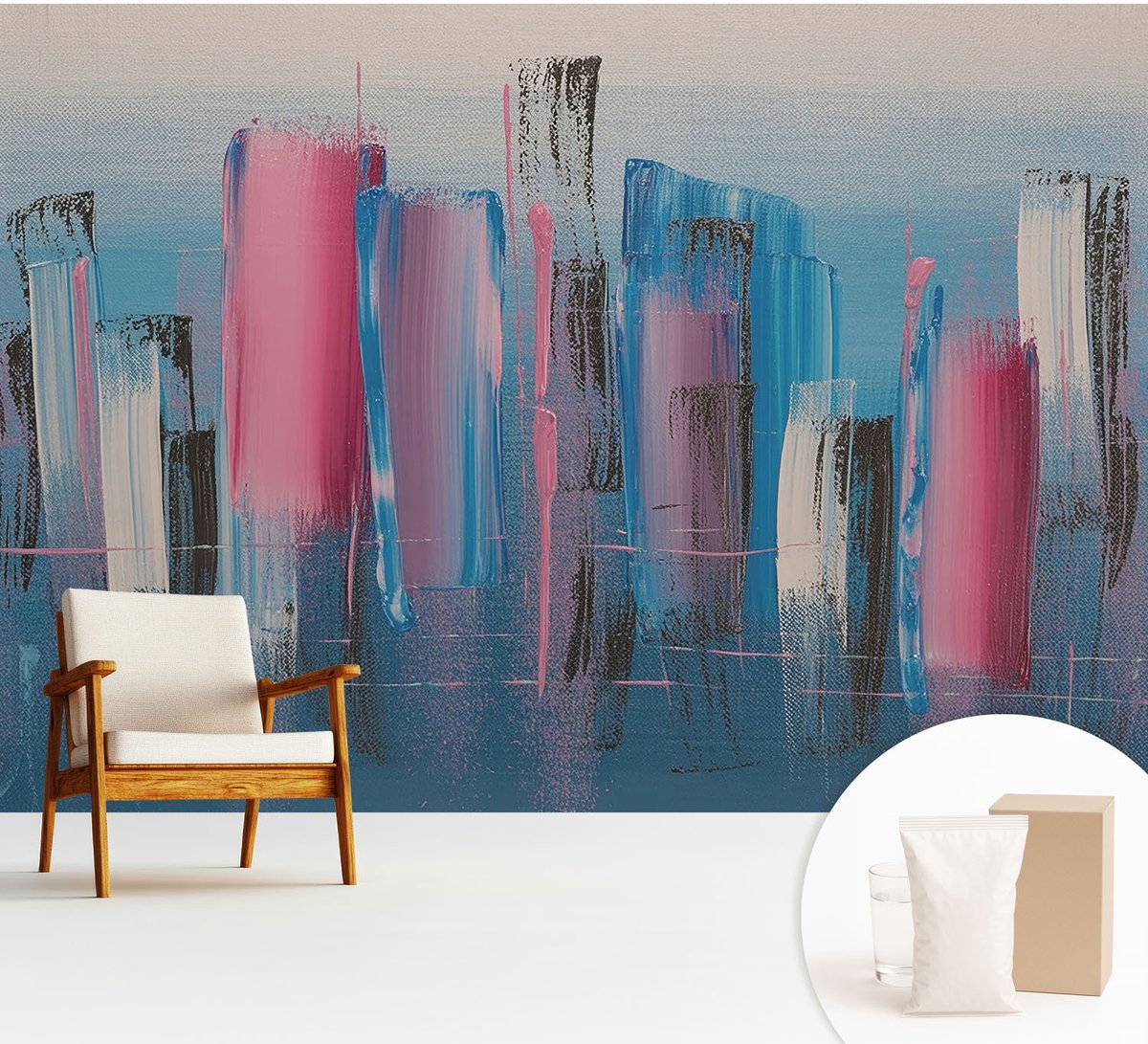 Wallfluent Fotobehang - Blauw Vliesbehang - 312x219 cm - Abstracte Strepen Fotobehang Vlies - Hal behang Abstractie - Muurschildering - Woonkamer behang