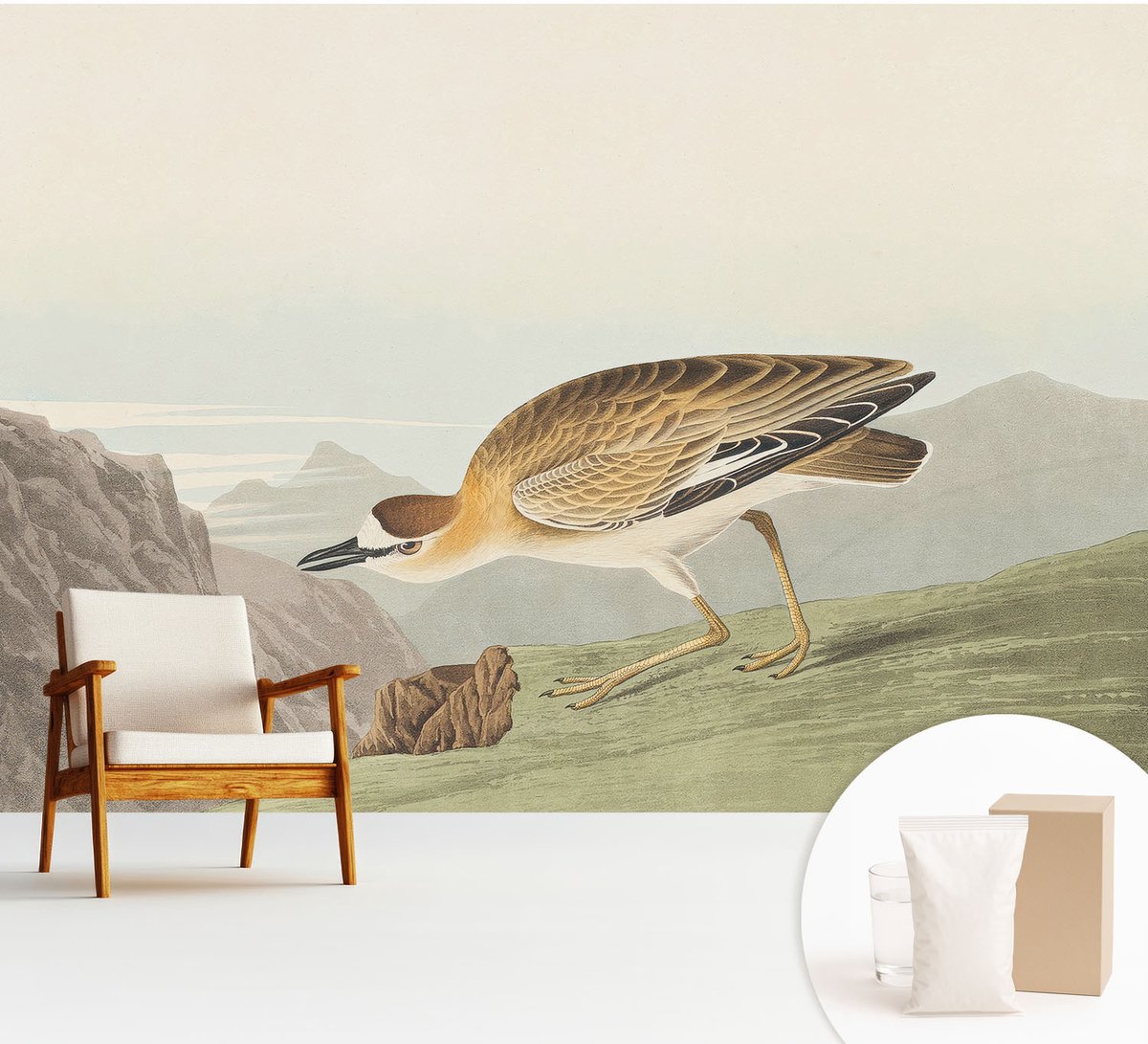 Wallfluent Fotobehang - Bruin Vliesbehang - 312x219 cm - Bergvogel Fotobehang Vlies - Hal behang Dieren - Muurschildering - Woonkamer behang