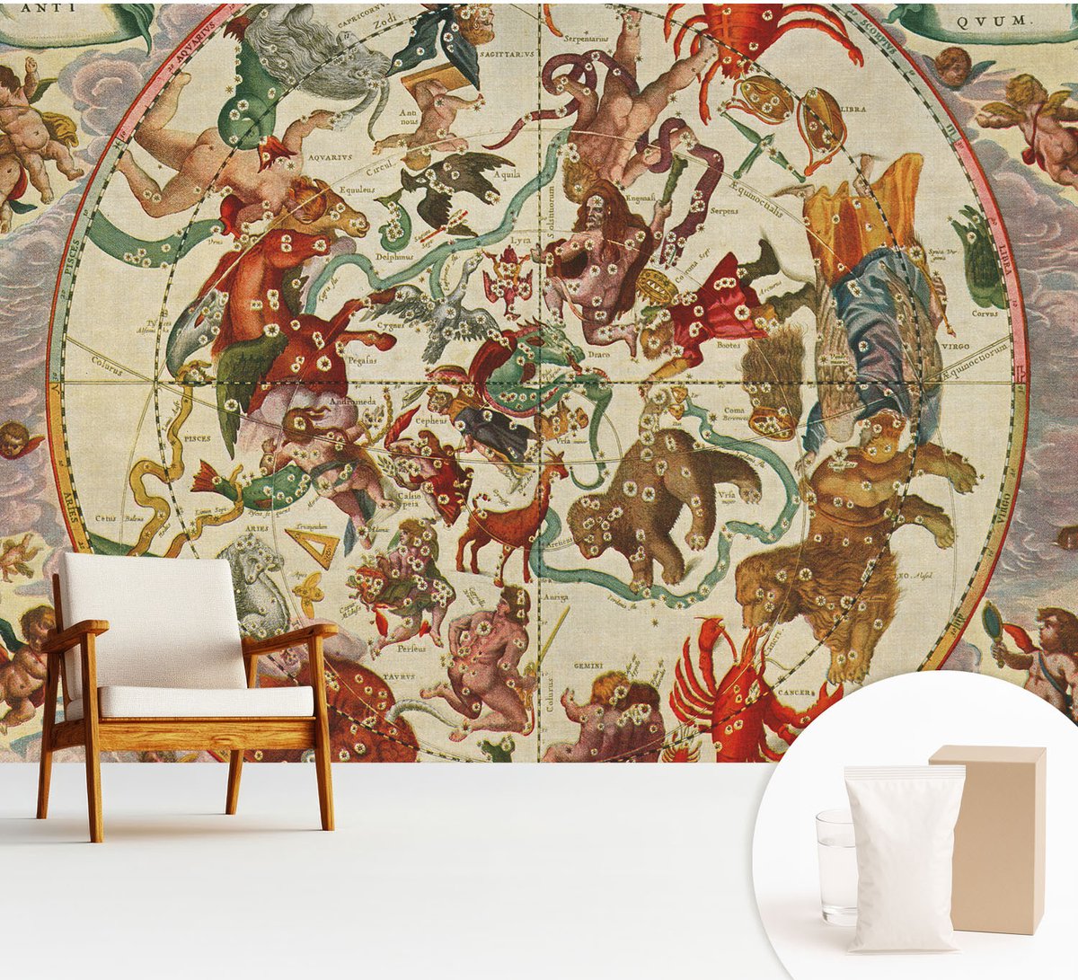 Wallfluent Fotobehang - Beige Vliesbehang - 312x219 cm - Sterrencomposities Muurschildering - Slaapkamer behang Kosmos - Fotobehang Vlies - Slaapkamer behang