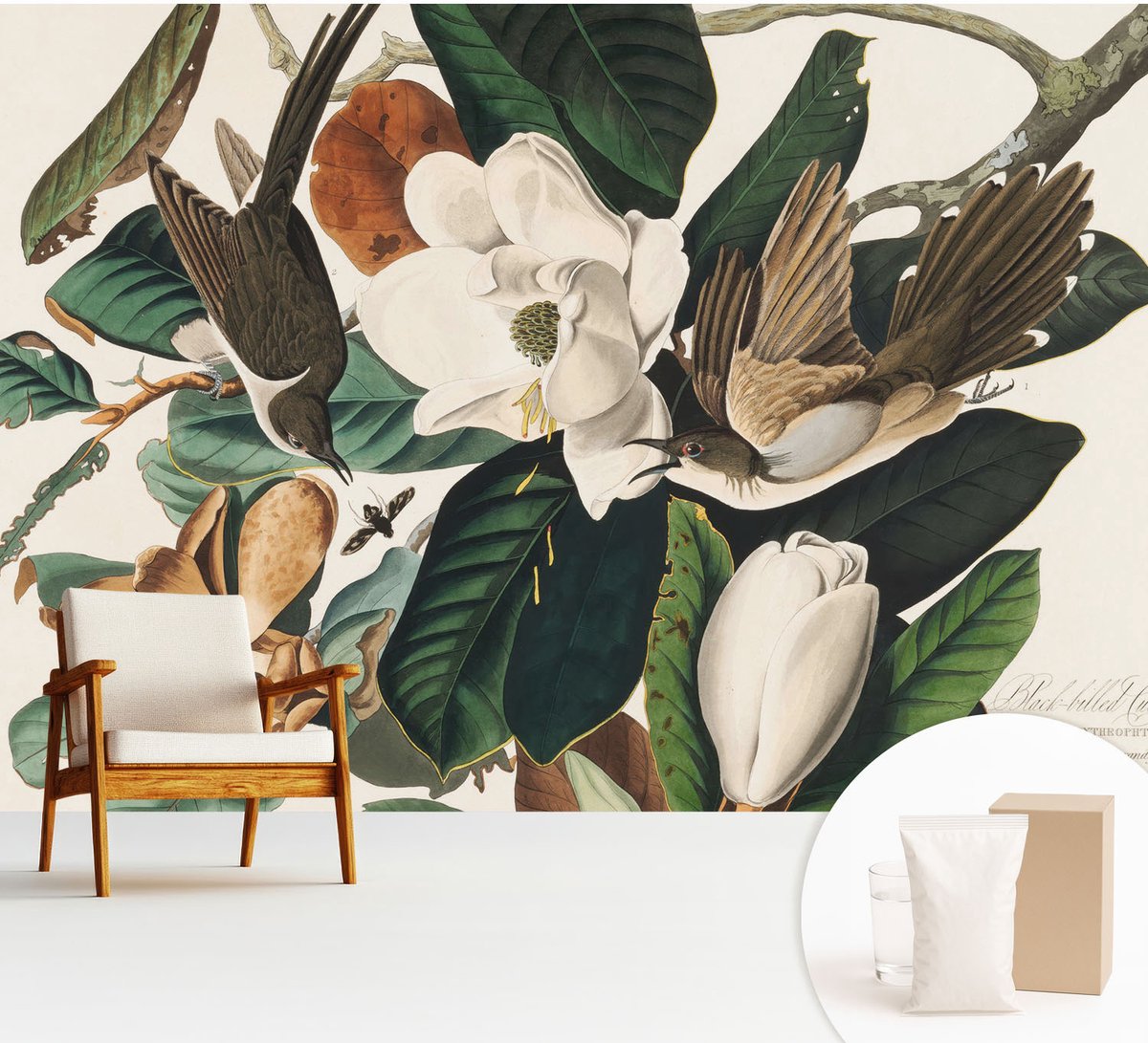 Wallfluent Fotobehang - Groente Vliesbehang - 312x219 cm - Vogels Magnolia'S Muurschildering - Gang behang Dieren - Fotobehang Vlies - Slaapkamer behang