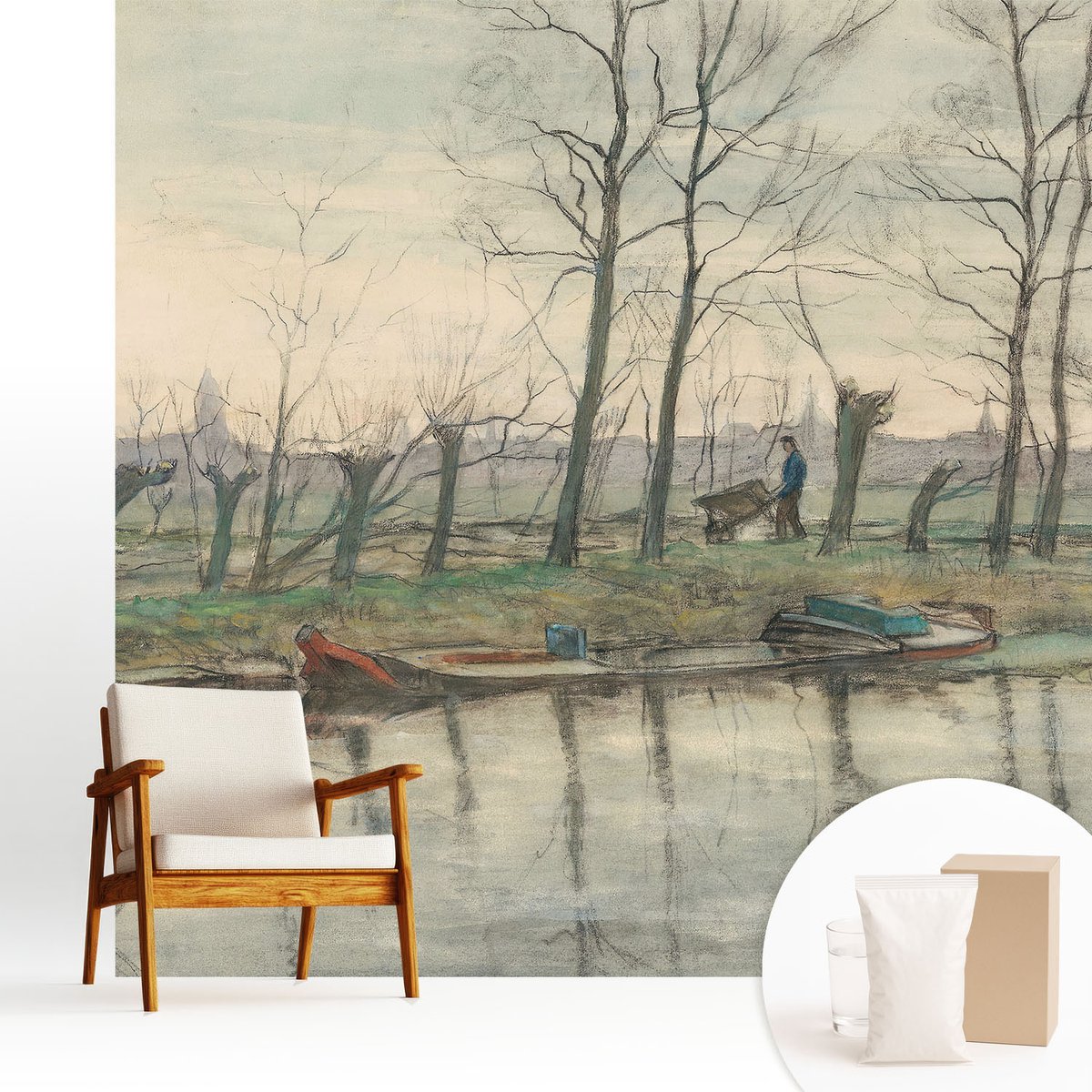 Wallfluent Fotobehang - Grijs Vliesbehang - 250x250 cm - Winterlandschap Muurschildering - Slaapkamer behang Landschappen - Fotobehang Vlies - Gang behang