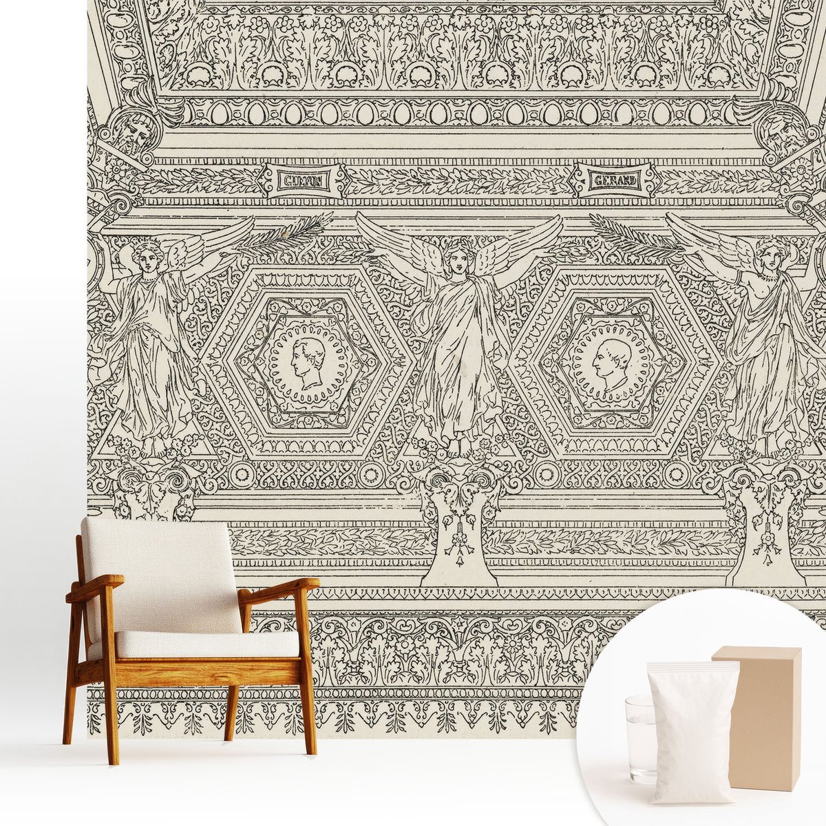 Wallfluent Fotobehang - Wit Vliesbehang - 250x250 cm - Klassiek Ornament Fotobehang Vlies - Woonkamer behang Achtergronden En Patronen - Muurschildering - Woonkamer behang
