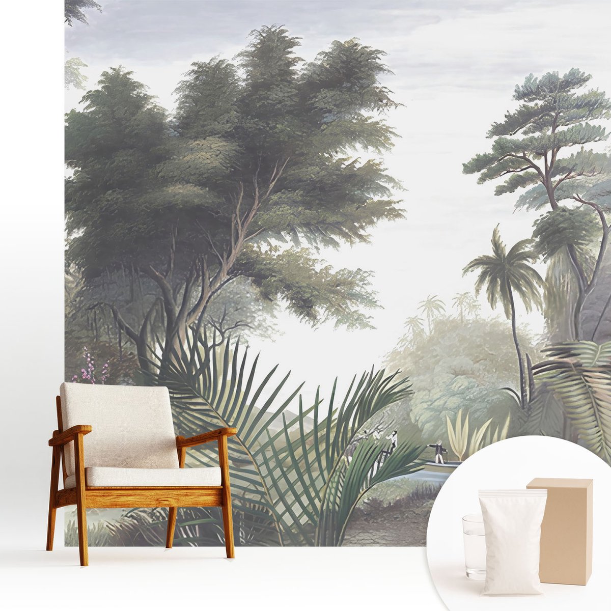 Wallfluent Fotobehang - Groente Vliesbehang - 250x250 cm - Exotisch Landschap Muurschildering - Slaapkamer behang Bloemen En Planten - Fotobehang Vlies - Slaapkamer behang