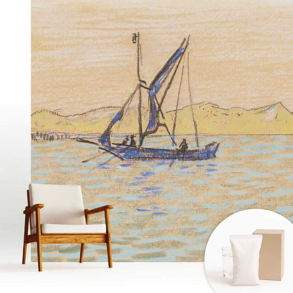 Wallfluent Fotobehang - Beige Vliesbehang - 250x250 cm - Zee Van Vrede Muurschildering - Gang behang Landschappen - Fotobehang Vlies - Slaapkamer behang