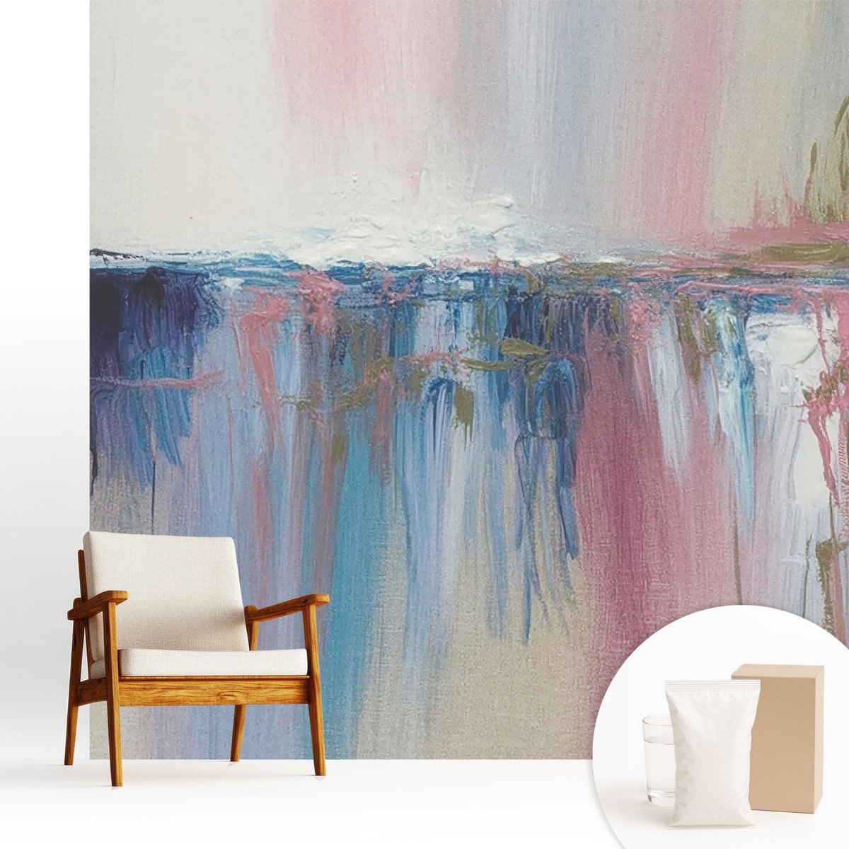 Wallfluent Fotobehang - Grijs Vliesbehang - 250x250 cm - Kleurrijke Abstractie Muurschildering - Gang behang Abstractie - Fotobehang Vlies - Slaapkamer behang