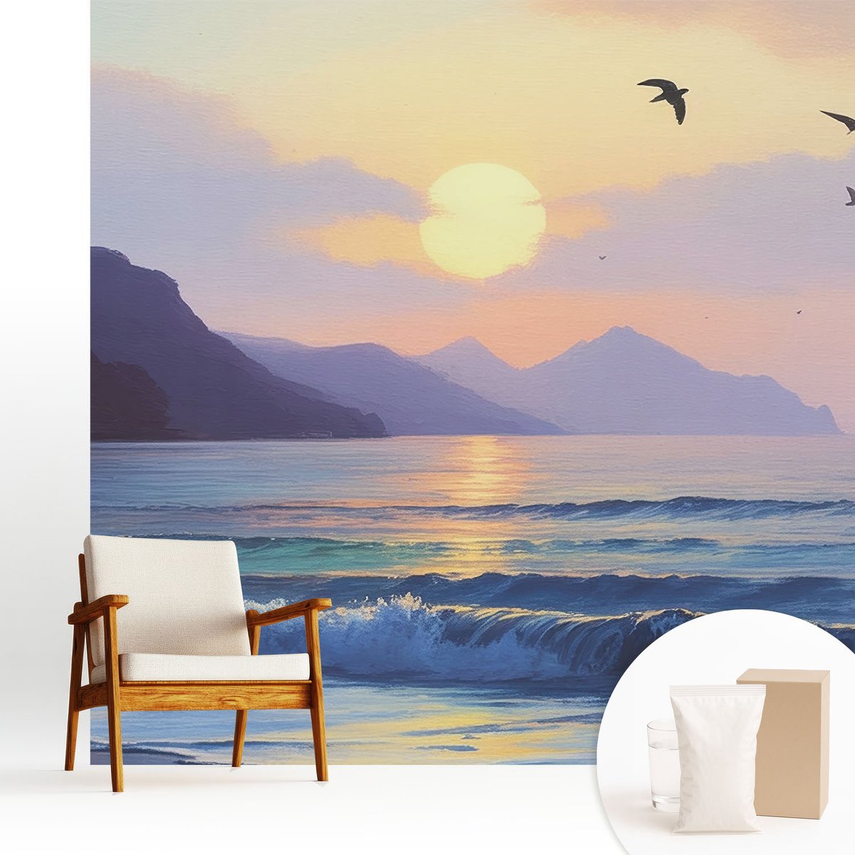 Wallfluent Fotobehang - Blauw Vliesbehang - 250x250 cm - Zee West Muurschildering - Gang behang Landschappen - Fotobehang Vlies - Gang behang