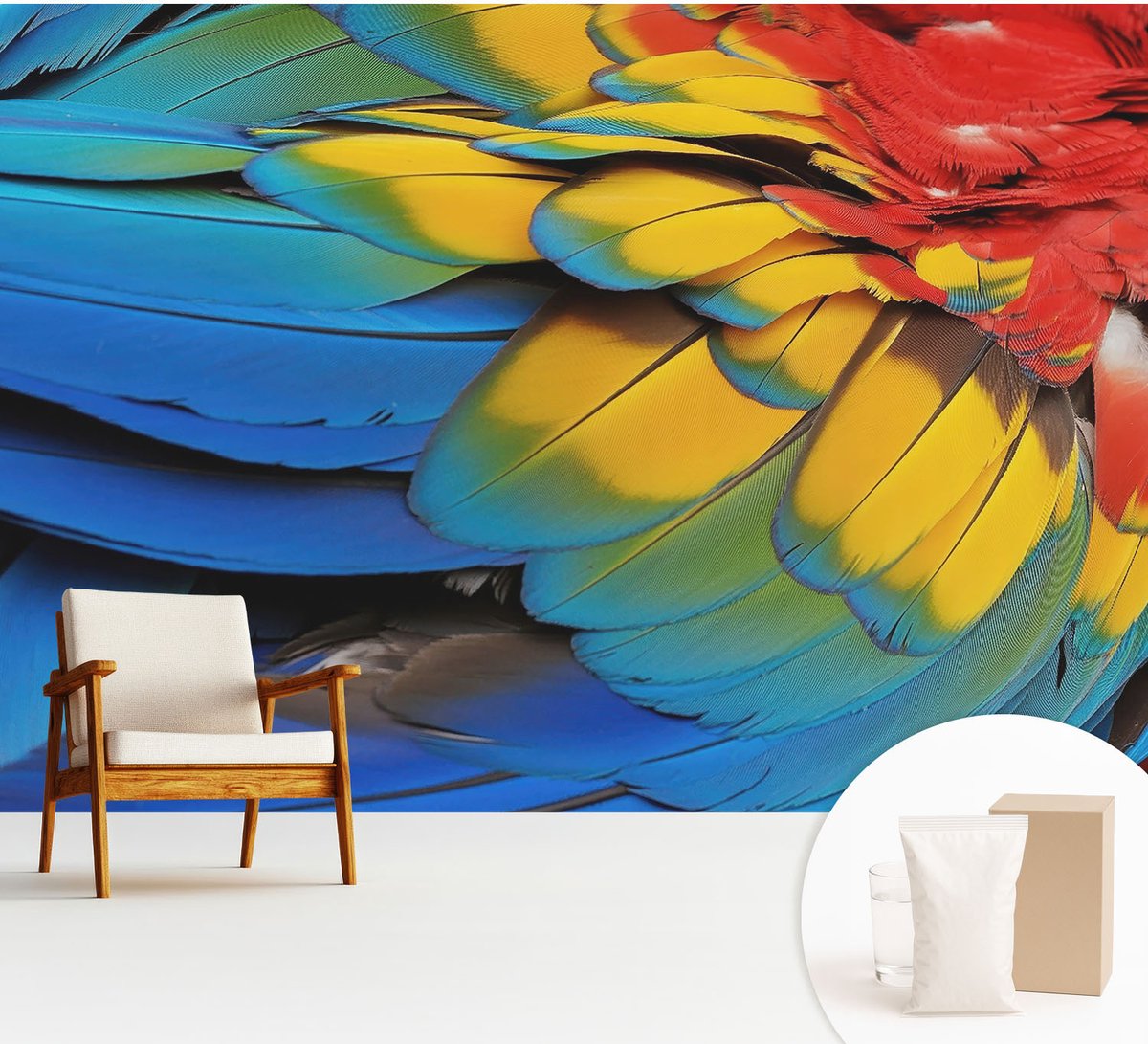 Wallfluent Fotobehang - Blauw Vliesbehang - 312x219 cm - Regenboogveren Muurschildering - Gang behang Dieren - Fotobehang Vlies - Slaapkamer behang