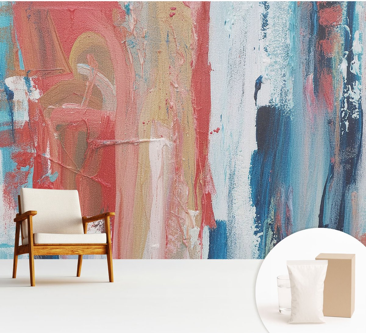 Wallfluent Fotobehang - Blauw Vliesbehang - 312x219 cm - Kleurrijke Abstracties Fotobehang Vlies - Hal behang Abstractie - Muurschildering - Woonkamer behang