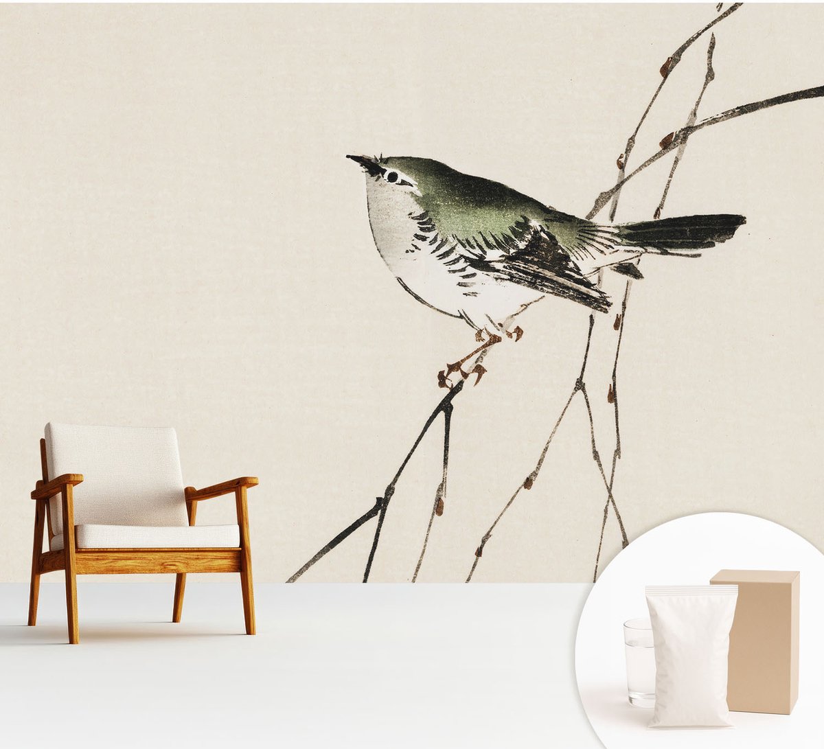 Wallfluent Fotobehang - Wit Vliesbehang - 312x219 cm - Harmonieuze Vogel Fotobehang Vlies - Hal behang Dieren - Muurschildering - Hal behang