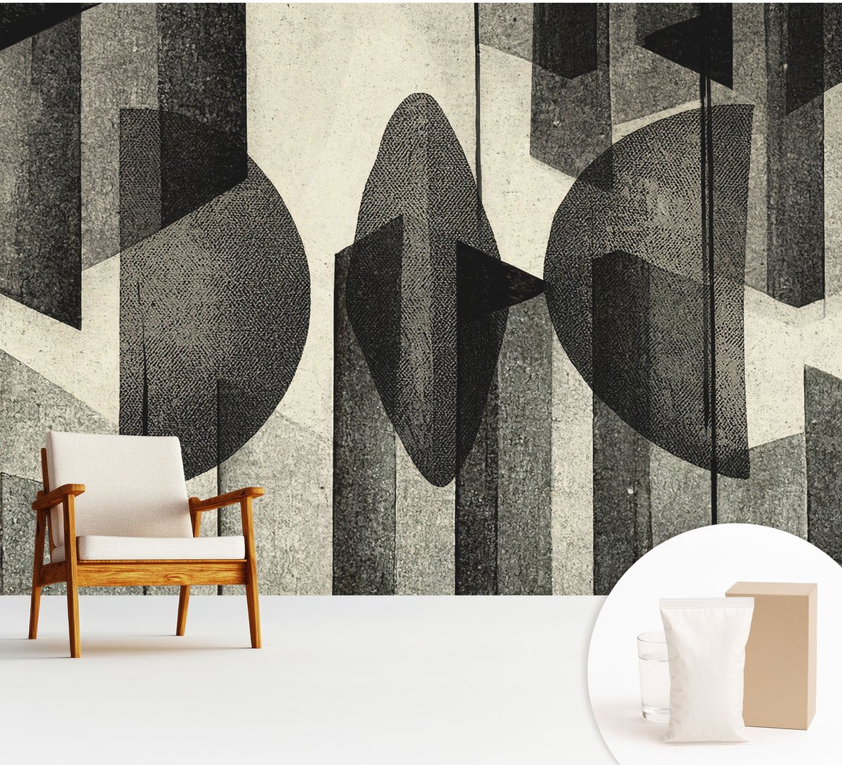 Wallfluent Fotobehang - Zwart Vliesbehang - 312x219 cm - Geometrische Vormen Muurschildering - Slaapkamer behang Abstractie - Fotobehang Vlies - Slaapkamer behang