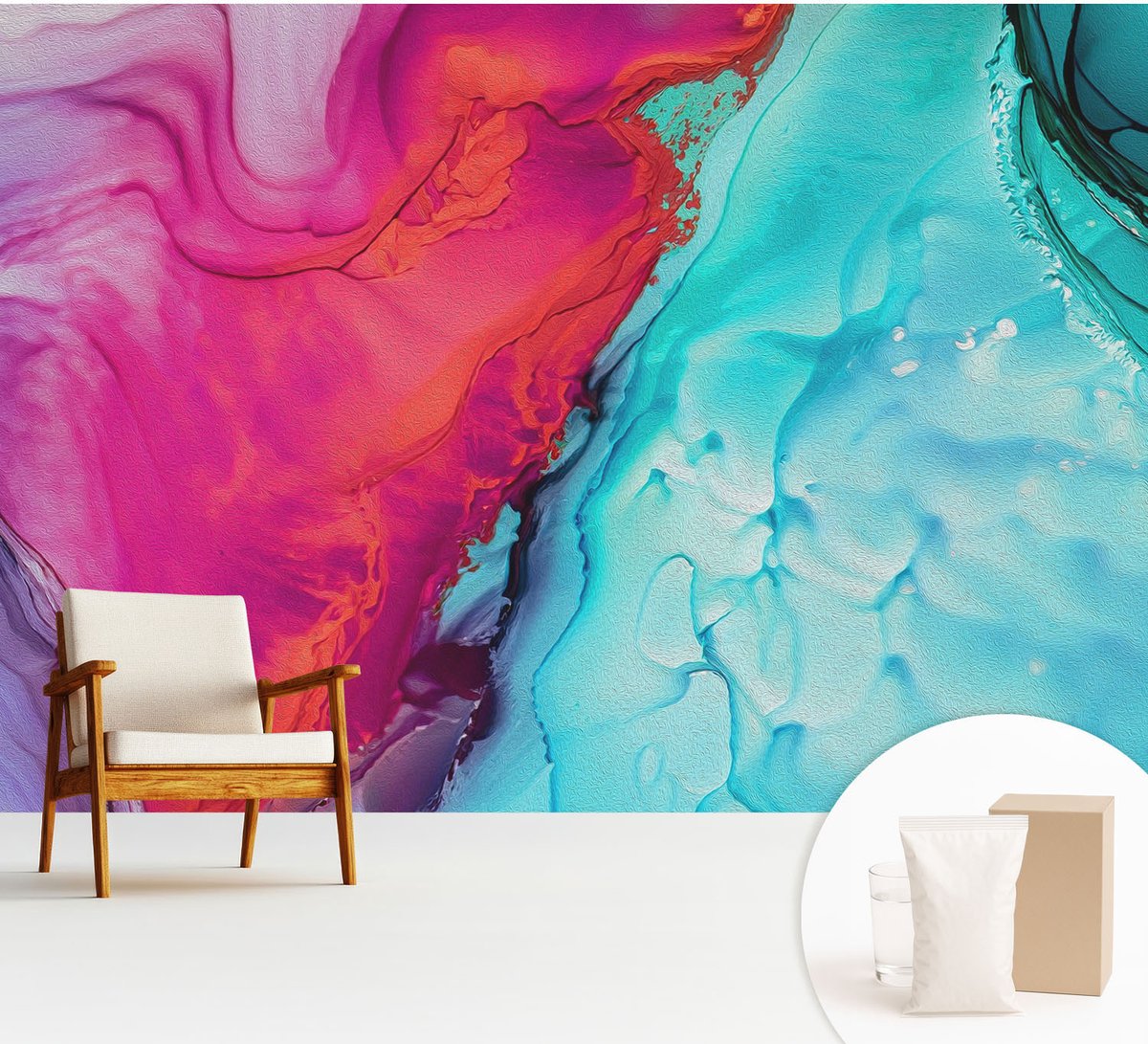 Wallfluent Fotobehang - Paars Vliesbehang - 312x219 cm - Kleurrijke Golf Muurschildering - Slaapkamer behang Abstractie - Fotobehang Vlies - Slaapkamer behang