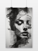 Zwart Wit Poster - Vrouw abstract - Moderne kunst - posters - formaat 50x70cm - S409