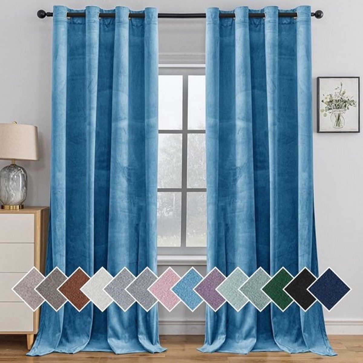 Velvet Gordijnen Set van 2 - 140 x 160 cm Zwart - Thermisch en Zwartmaak