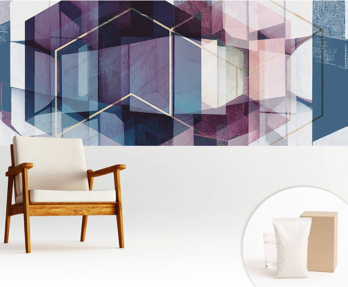 Wallfluent Fotobehang - Marine Vliesbehang - 250x104 cm - Geometrische Kubussen Fotobehang Vlies - Woonkamer behang Abstractie - Muurschildering - Woonkamer behang