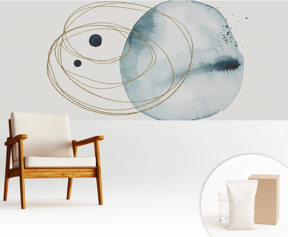 Wallfluent Fotobehang - Wit Vliesbehang - 250x104 cm - Abstracte Verbinding Fotobehang Vlies - Woonkamer behang Abstractie - Muurschildering - Woonkamer behang