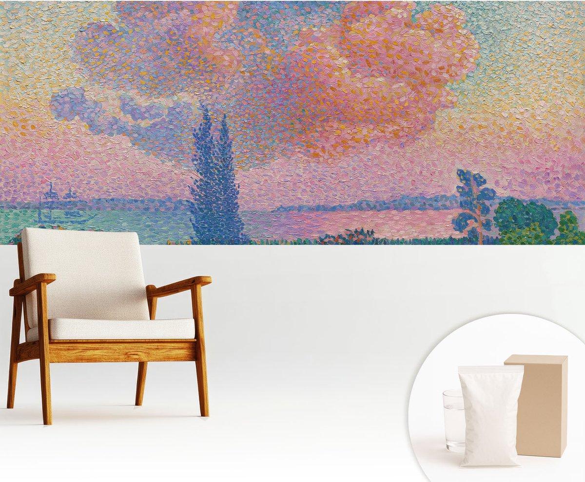 Wallfluent Fotobehang - Roze Vliesbehang - 250x104 cm - Kleurrijk Landschap Fotobehang Vlies - Hal behang Deel - Muurschildering - Hal behang