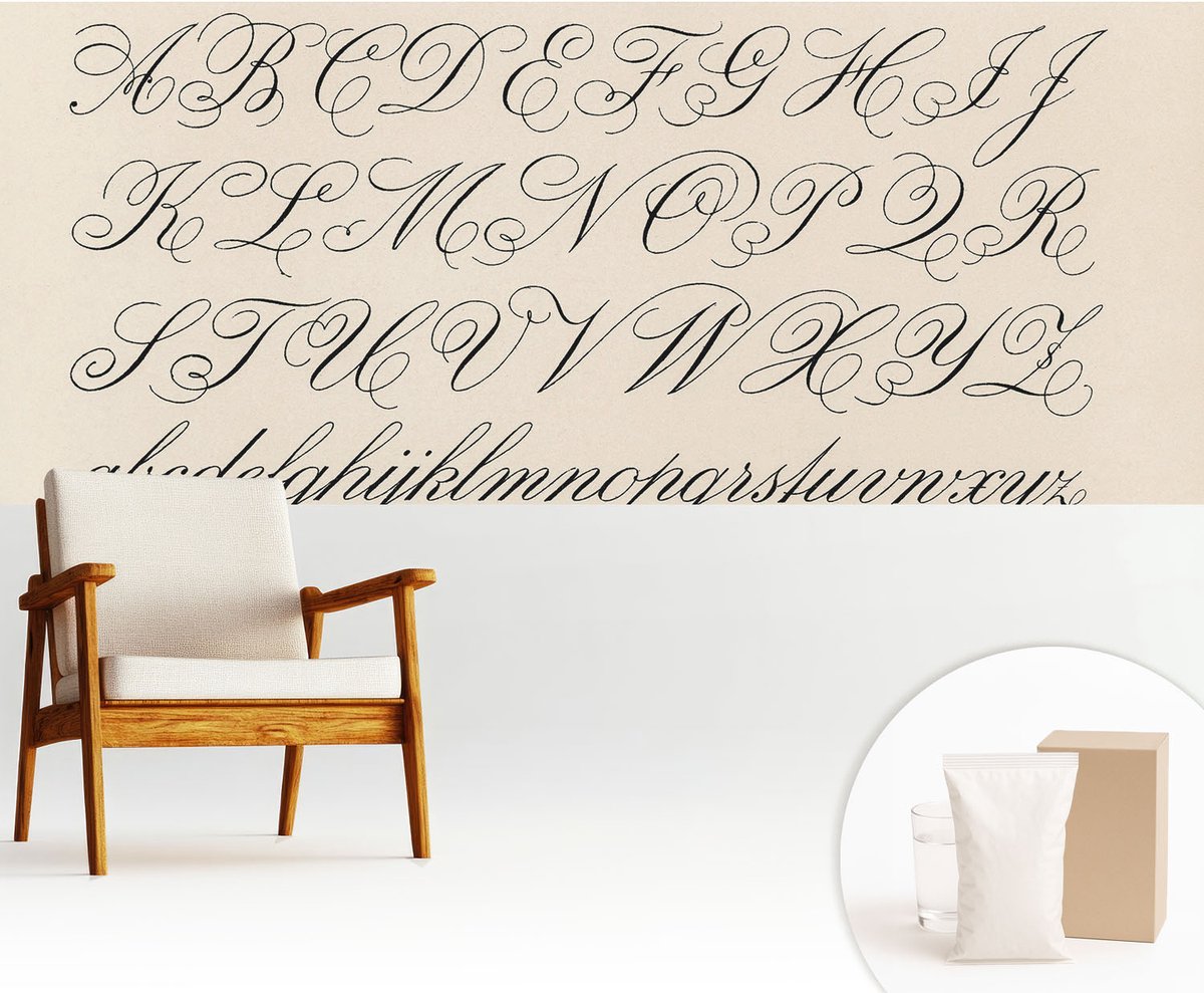 Wallfluent Fotobehang - Zwart Vliesbehang - 250x104 cm - Kalligrafisch Schrift Fotobehang Vlies - Hal behang Teksten - Muurschildering - Woonkamer behang