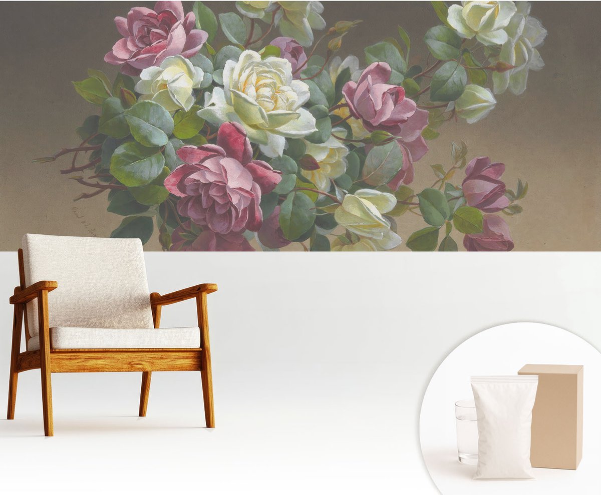 Wallfluent Fotobehang - Wit Vliesbehang - 250x104 cm - Bloemige Elegantie Muurschildering - Gang behang Bloemen En Planten - Fotobehang Vlies - Slaapkamer behang