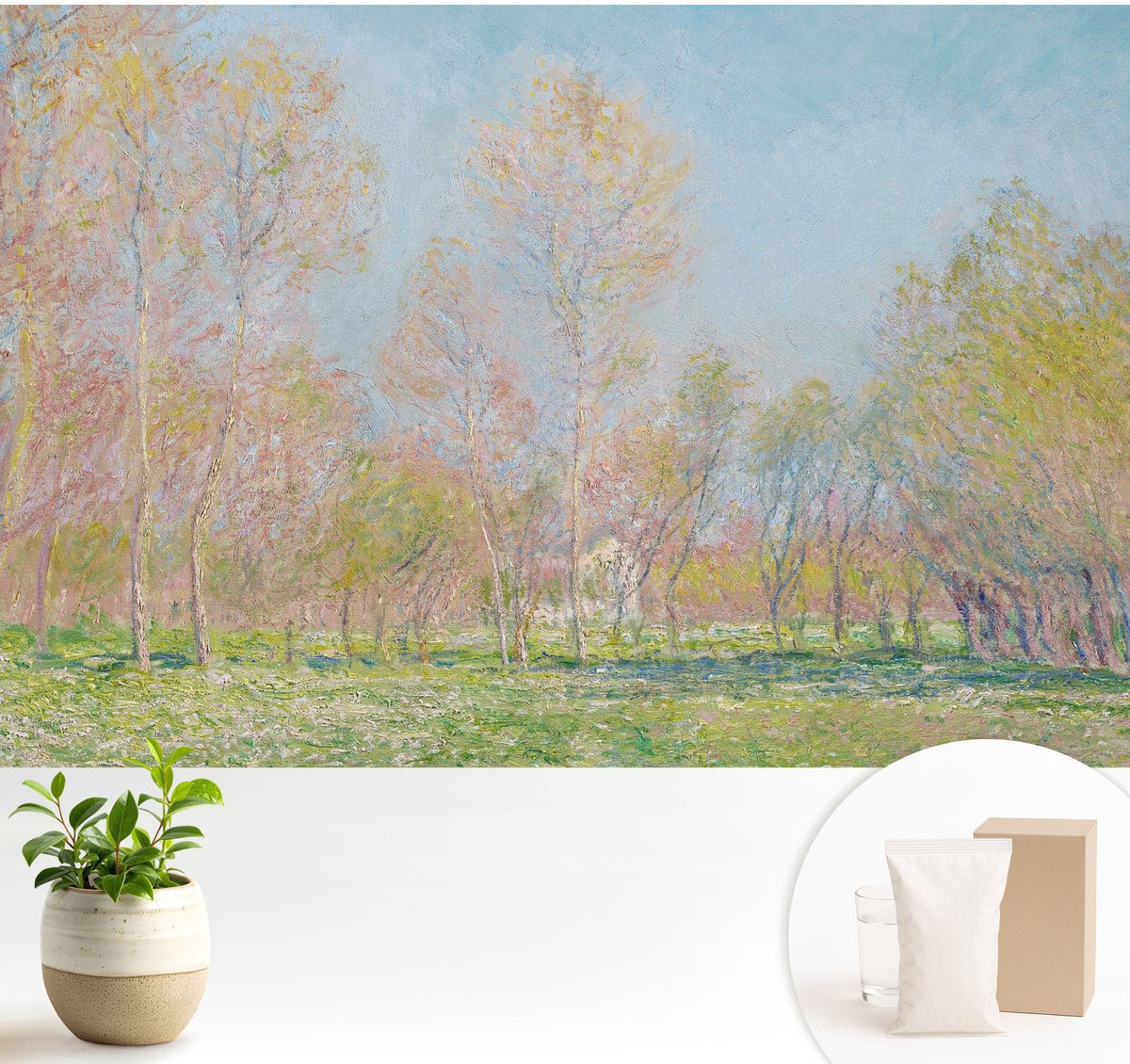 Wallfluent Fotobehang - Blauw Vliesbehang - 104x70 cm - Lentepark Muurschildering - Gang behang Landschappen - Fotobehang Vlies - Slaapkamer behang