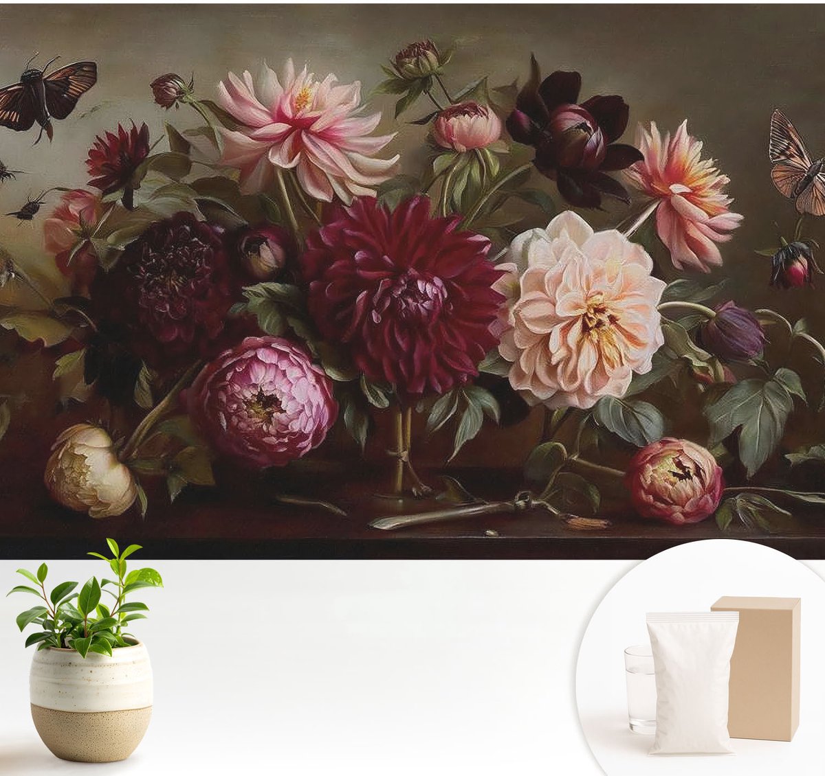 Wallfluent Fotobehang - Bruin Vliesbehang - 104x70 cm - Bloemenpracht Muurschildering - Gang behang Bloemen En Planten - Fotobehang Vlies - Slaapkamer behang