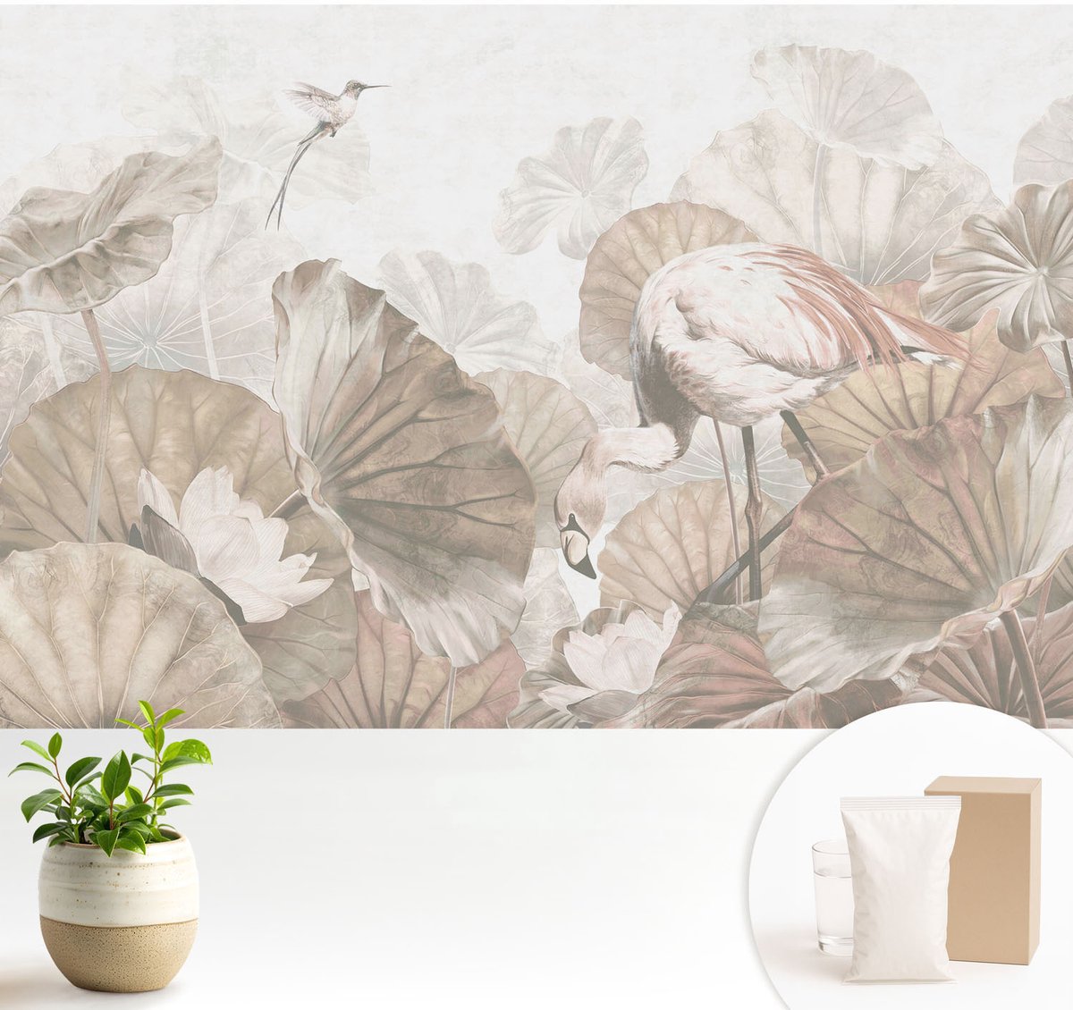 Wallfluent Fotobehang - Beige Vliesbehang - 104x70 cm - Elegante Natuur Fotobehang Vlies - Woonkamer behang Landschappen - Muurschildering - Woonkamer behang