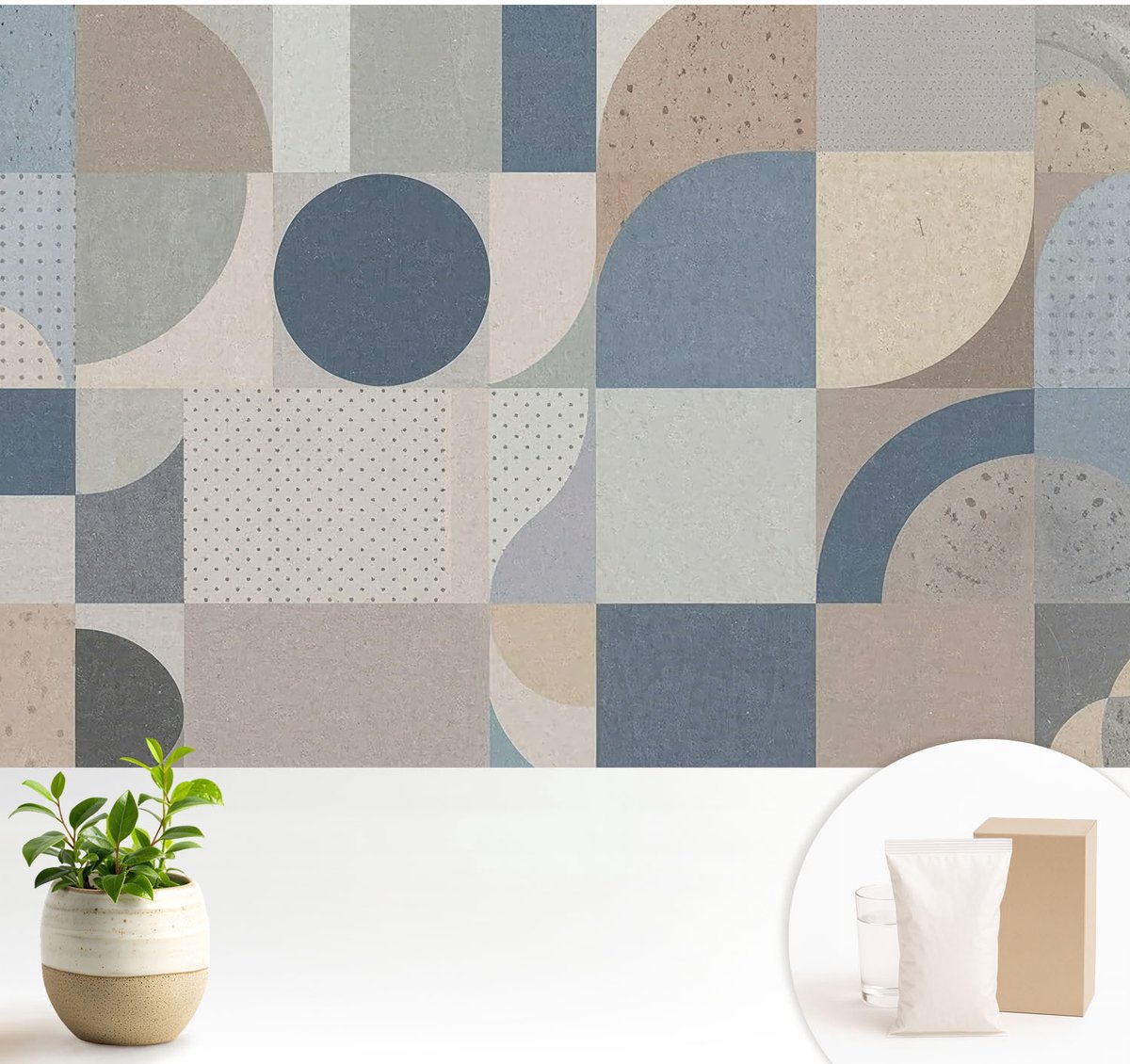Wallfluent Fotobehang - Grijs Vliesbehang - 104x70 cm - Geometrische Mozaïek Muurschildering - Gang behang Geometrie - Fotobehang Vlies - Gang behang