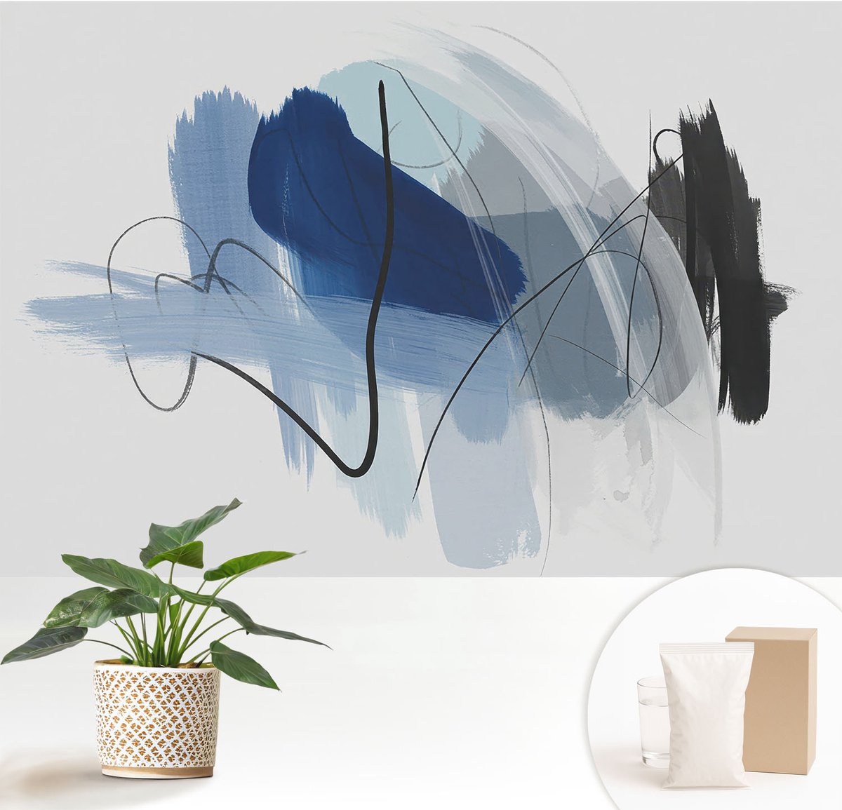 Wallfluent Fotobehang - Blauw Vliesbehang - 152x104 cm - Kleurrijke Abstracties Fotobehang Vlies - Woonkamer behang Abstractie - Muurschildering - Woonkamer behang