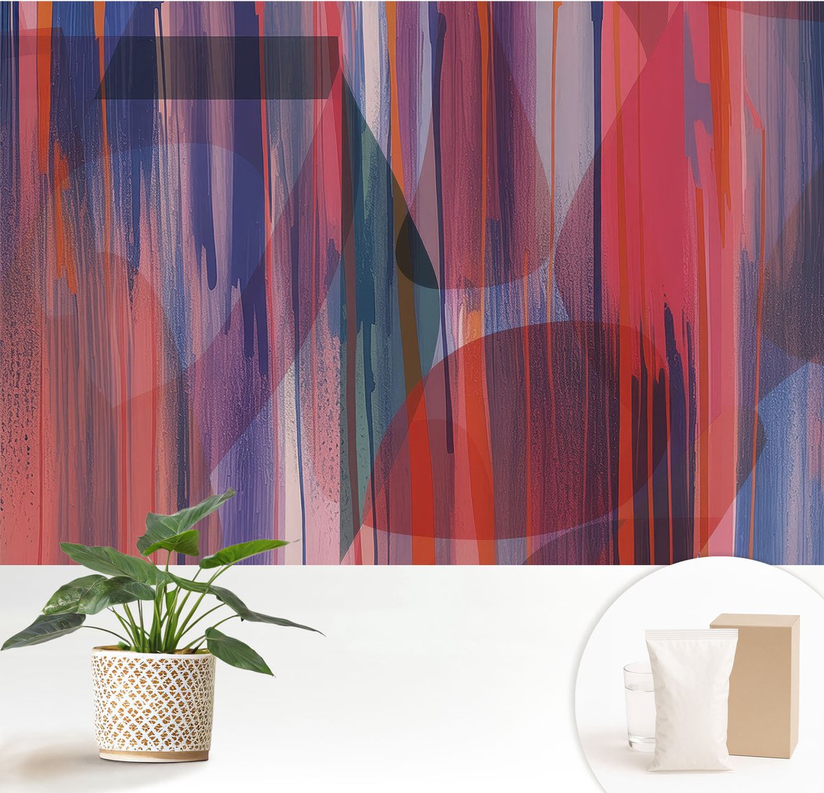 Wallfluent Fotobehang - Rood Vliesbehang - 152x104 cm - Regenboogstrepen Fotobehang Vlies - Hal behang Abstractie - Muurschildering - Hal behang