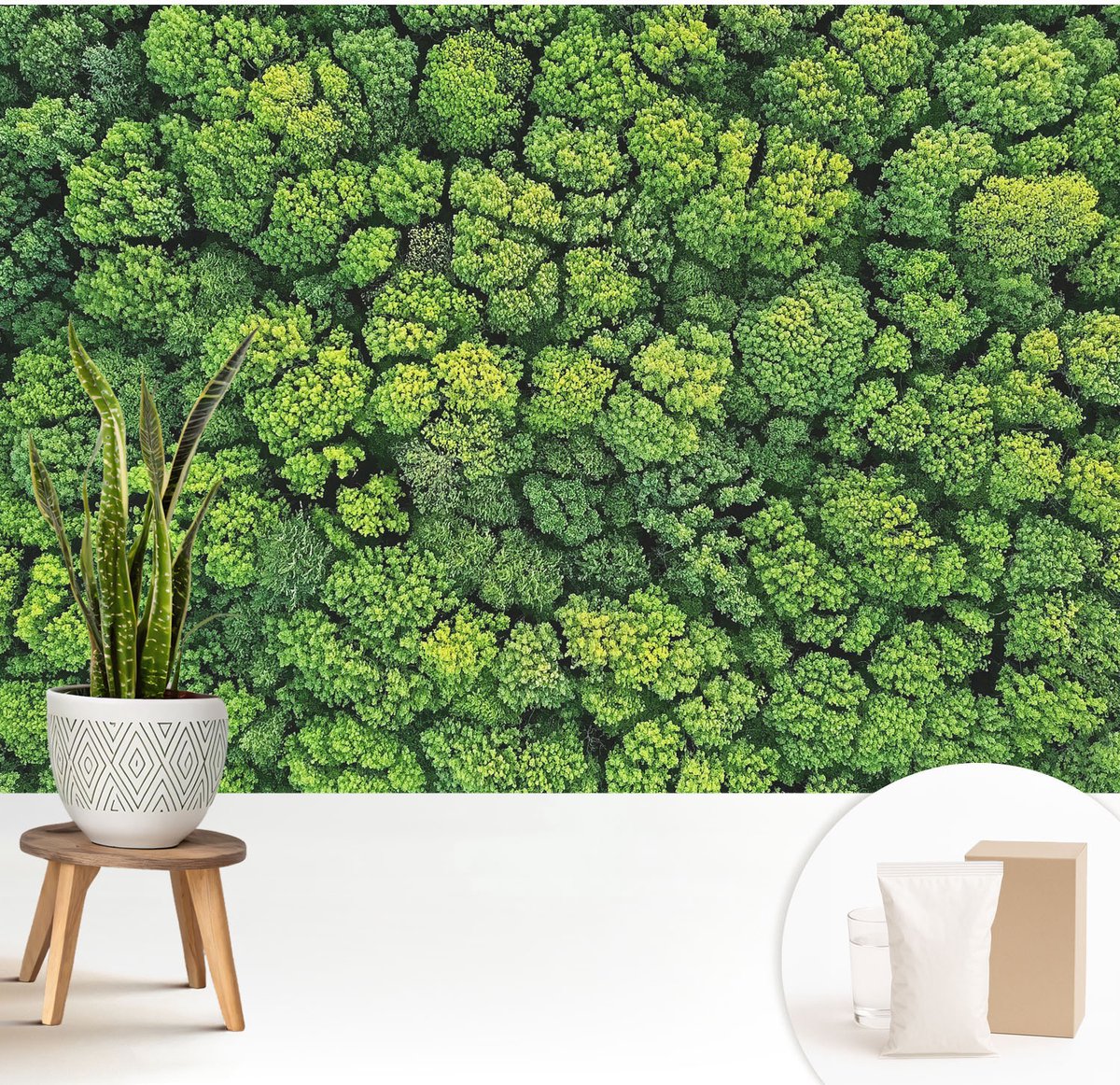 Wallfluent Fotobehang - Groente Vliesbehang - 208x146 cm - Bospanorama Muurschildering - Slaapkamer behang Landschappen - Fotobehang Vlies - Gang behang