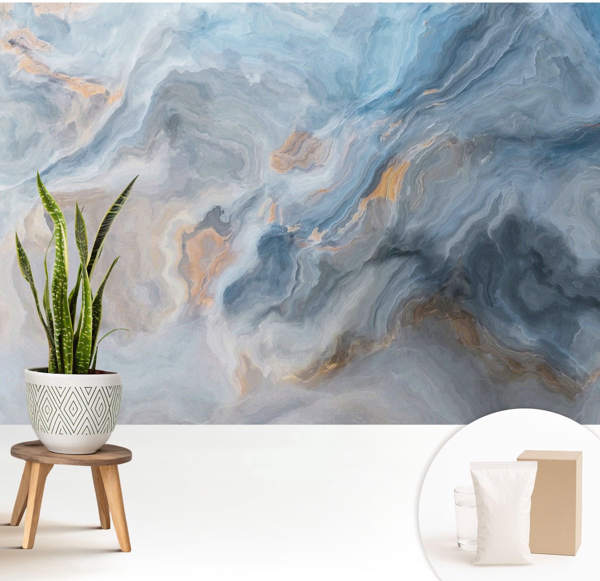 Wallfluent Fotobehang - Blauw Vliesbehang - 208x146 cm - Kleurrijke Abstracties Fotobehang Vlies - Hal behang Abstractie - Muurschildering - Woonkamer behang