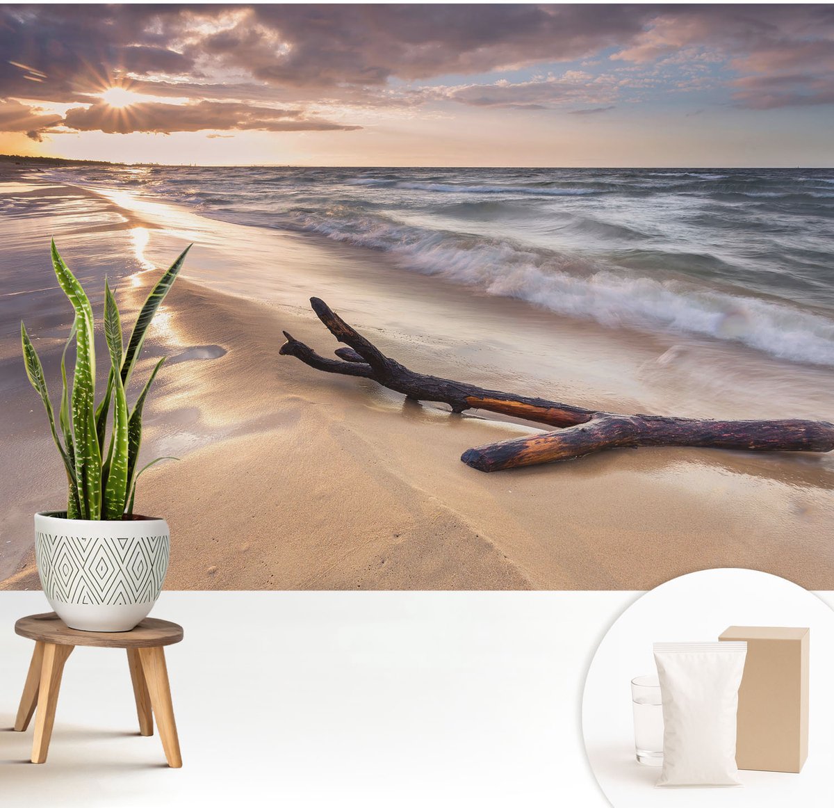 Wallfluent Fotobehang - Blauw Vliesbehang - 208x146 cm - Weststrand Muurschildering - Gang behang Landschappen - Fotobehang Vlies - Gang behang