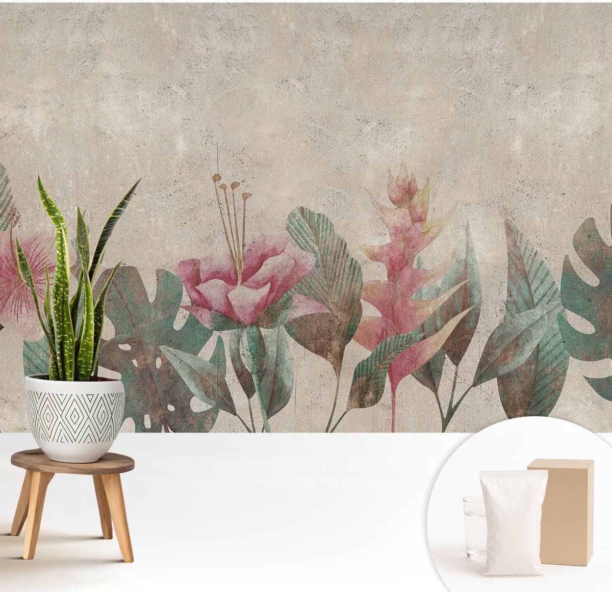 Wallfluent Fotobehang - Beige Vliesbehang - 208x146 cm - Subtiele Flora Muurschildering - Slaapkamer behang Bloemen En Planten - Fotobehang Vlies - Slaapkamer behang
