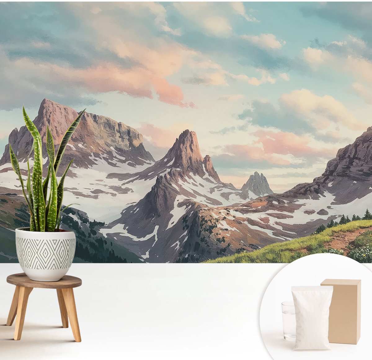 Wallfluent Fotobehang - Blauw Vliesbehang - 208x146 cm - Bergpanorama Fotobehang Vlies - Hal behang Landschappen - Muurschildering - Hal behang