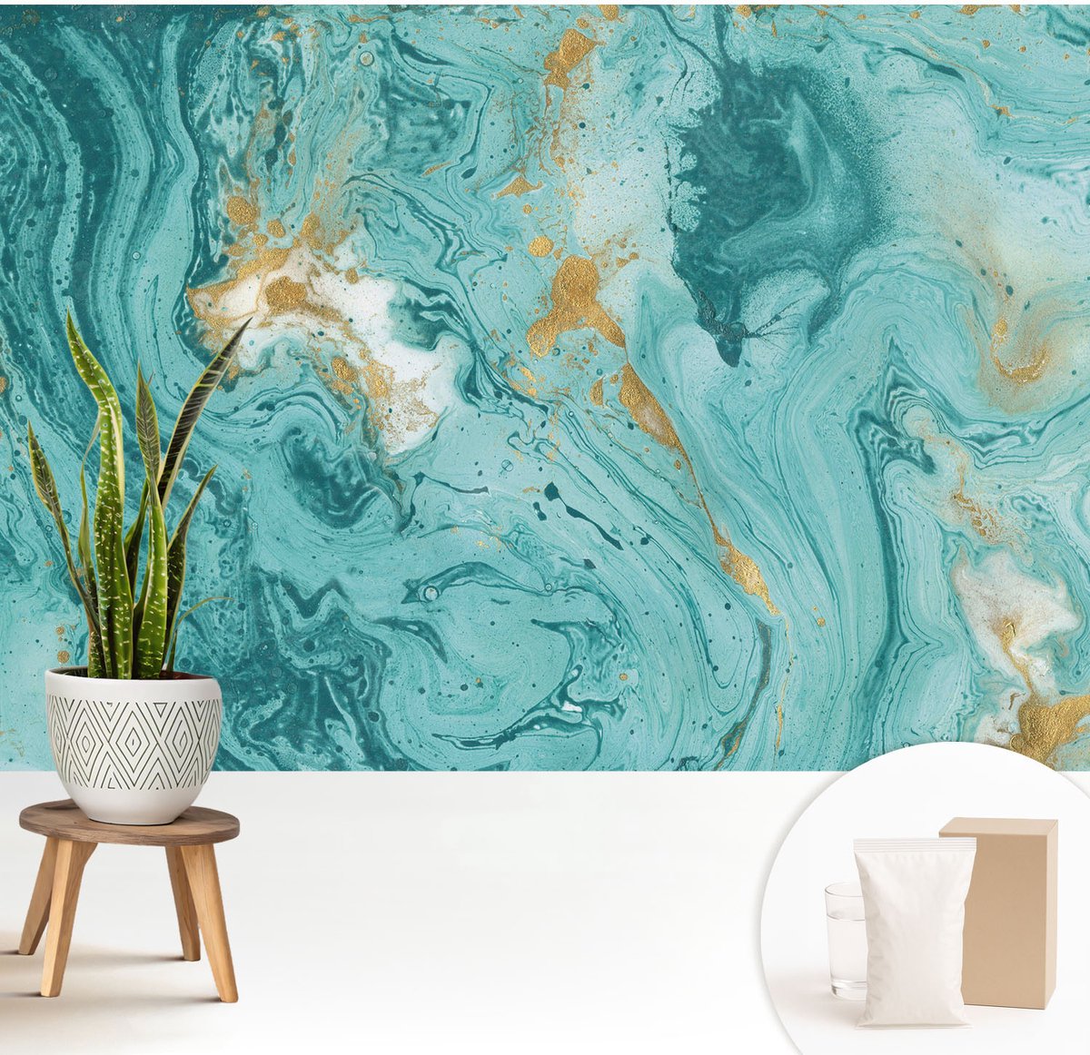 Wallfluent Fotobehang - Blauw Vliesbehang - 208x146 cm - Zeegolven Fotobehang Vlies - Hal behang Abstractie - Muurschildering - Woonkamer behang