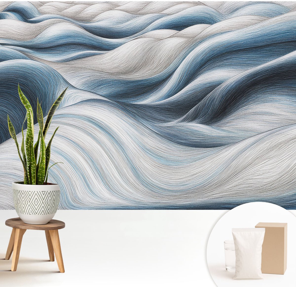 Wallfluent Fotobehang - Wit Vliesbehang - 208x146 cm - Zachte Golven Muurschildering - Slaapkamer behang Abstractie - Fotobehang Vlies - Gang behang