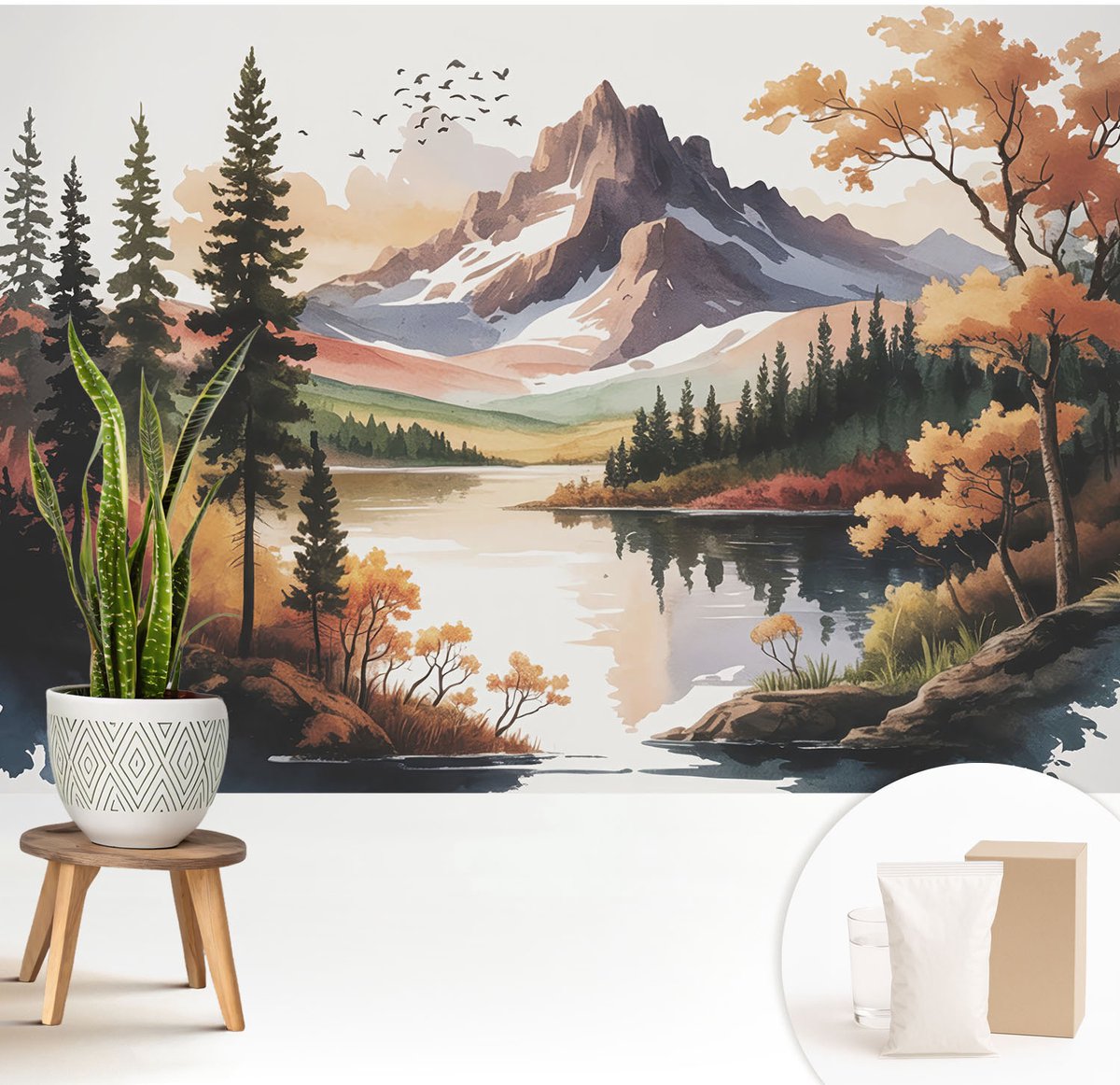 Wallfluent Fotobehang - Bruin Vliesbehang - 208x146 cm - Bergherfst Fotobehang Vlies - Hal behang Landschappen - Muurschildering - Hal behang