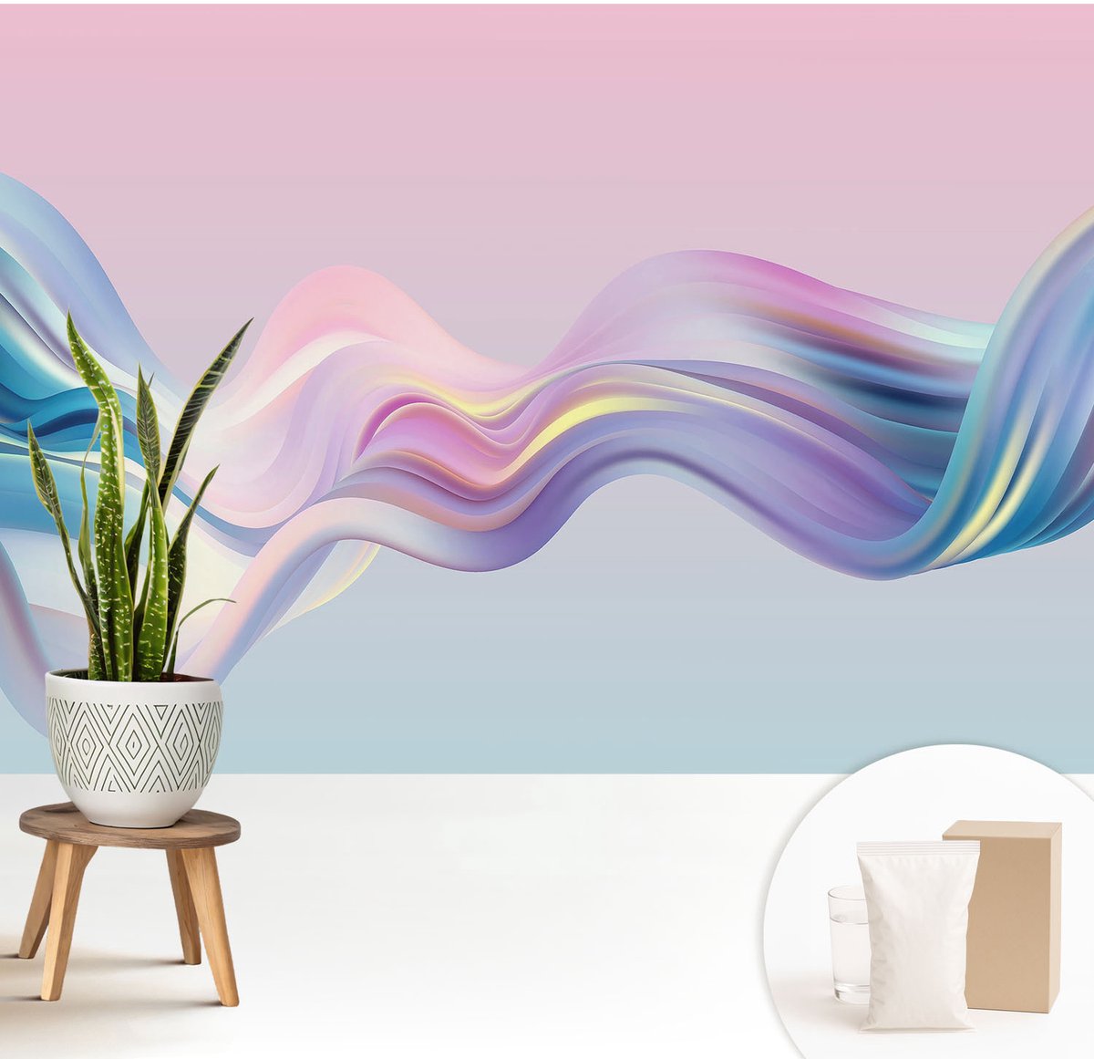 Wallfluent Fotobehang - Roze Vliesbehang - 208x146 cm - Kleurrijke Golven Muurschildering - Gang behang Abstractie - Fotobehang Vlies - Slaapkamer behang