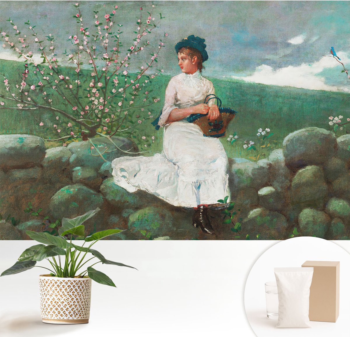 Wallfluent Fotobehang - Groente Vliesbehang - 152x104 cm - Bloemrijke Vrede Fotobehang Vlies - Hal behang Mensen - Muurschildering - Woonkamer behang