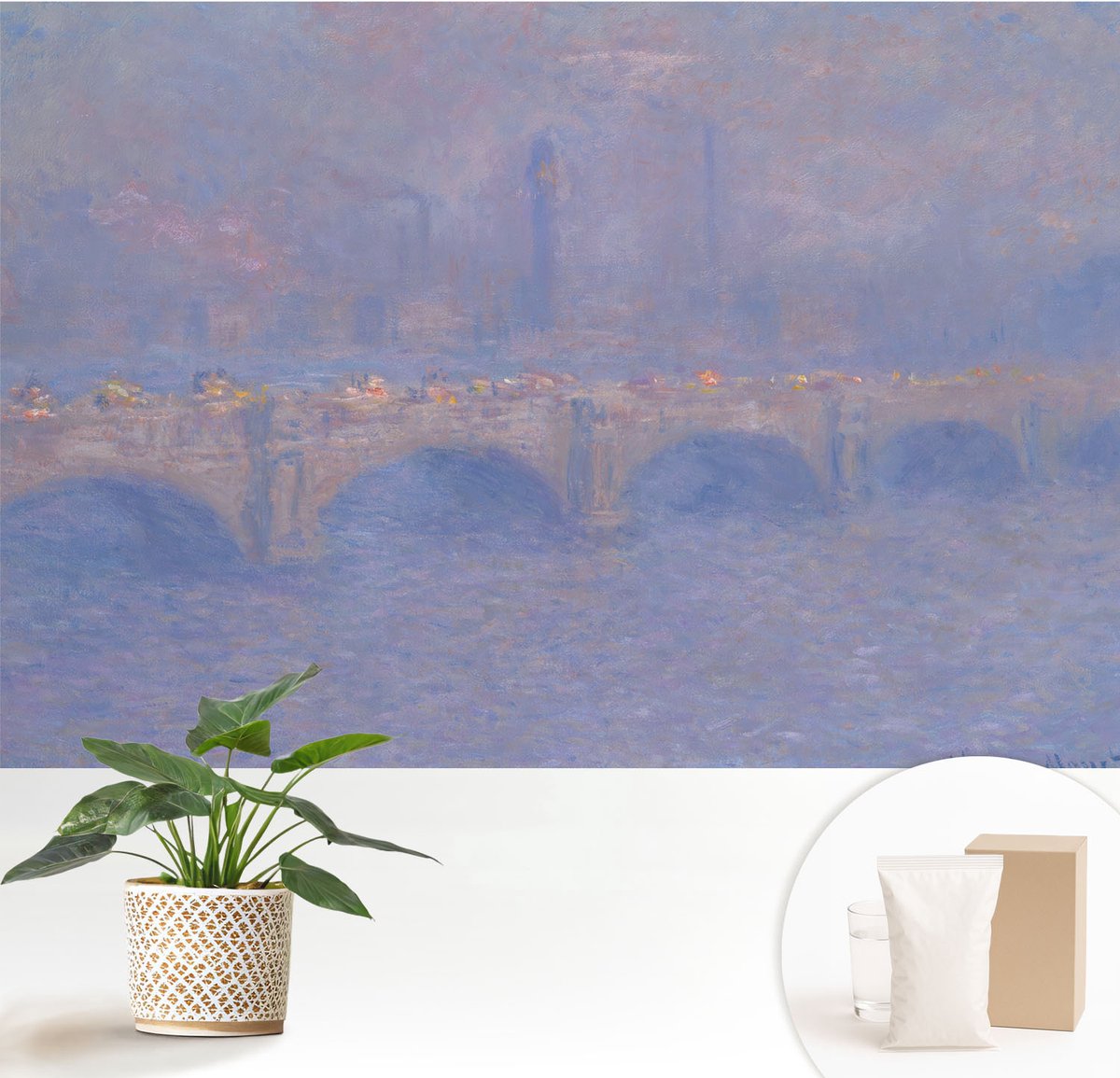 Wallfluent Fotobehang - Blauw Vliesbehang - 152x104 cm - Blauwe Brug Fotobehang Vlies - Woonkamer behang Deel - Muurschildering - Woonkamer behang